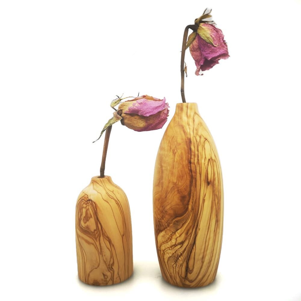 El Yapımı Zeytin Ağacı Minimalist İkili Vazo Seti