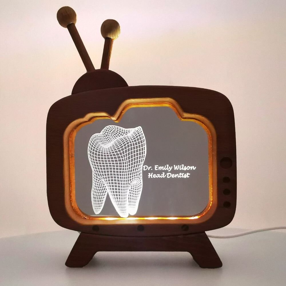 Personalizable 3d Led Desk Lamp Looking Nameplate For Dentist