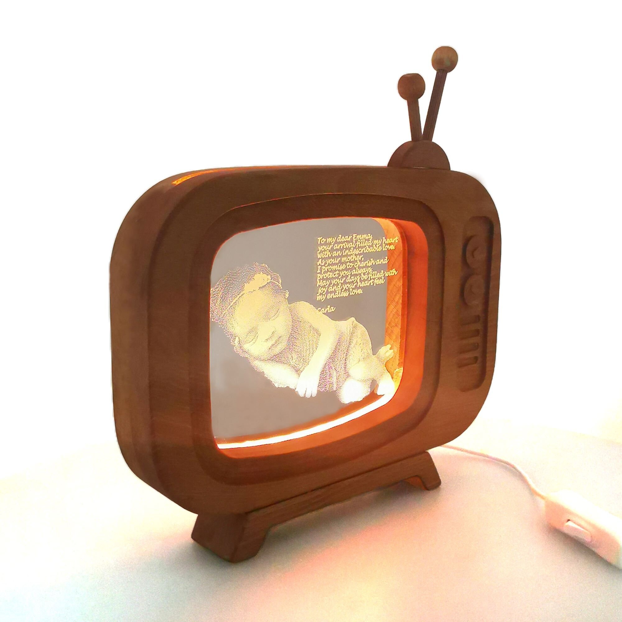 Retro Tv Görünümlü Fotoğraflı Gece Lambası
