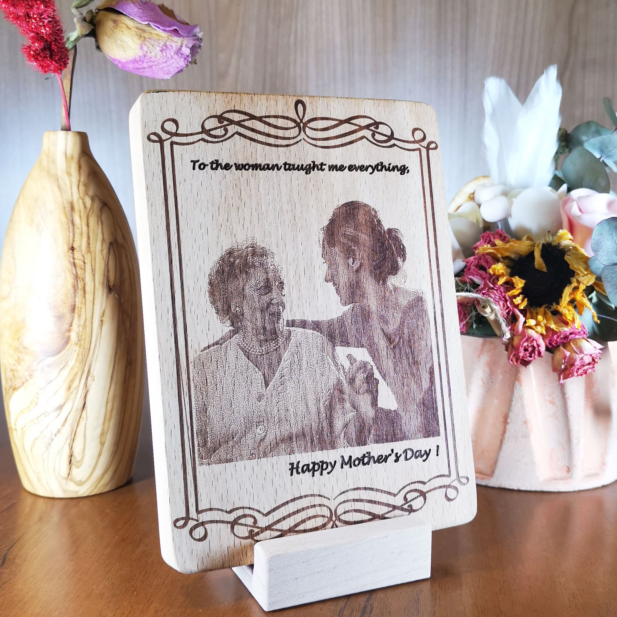 Engraved Photo on Wood as Gift for Mother’s Day
