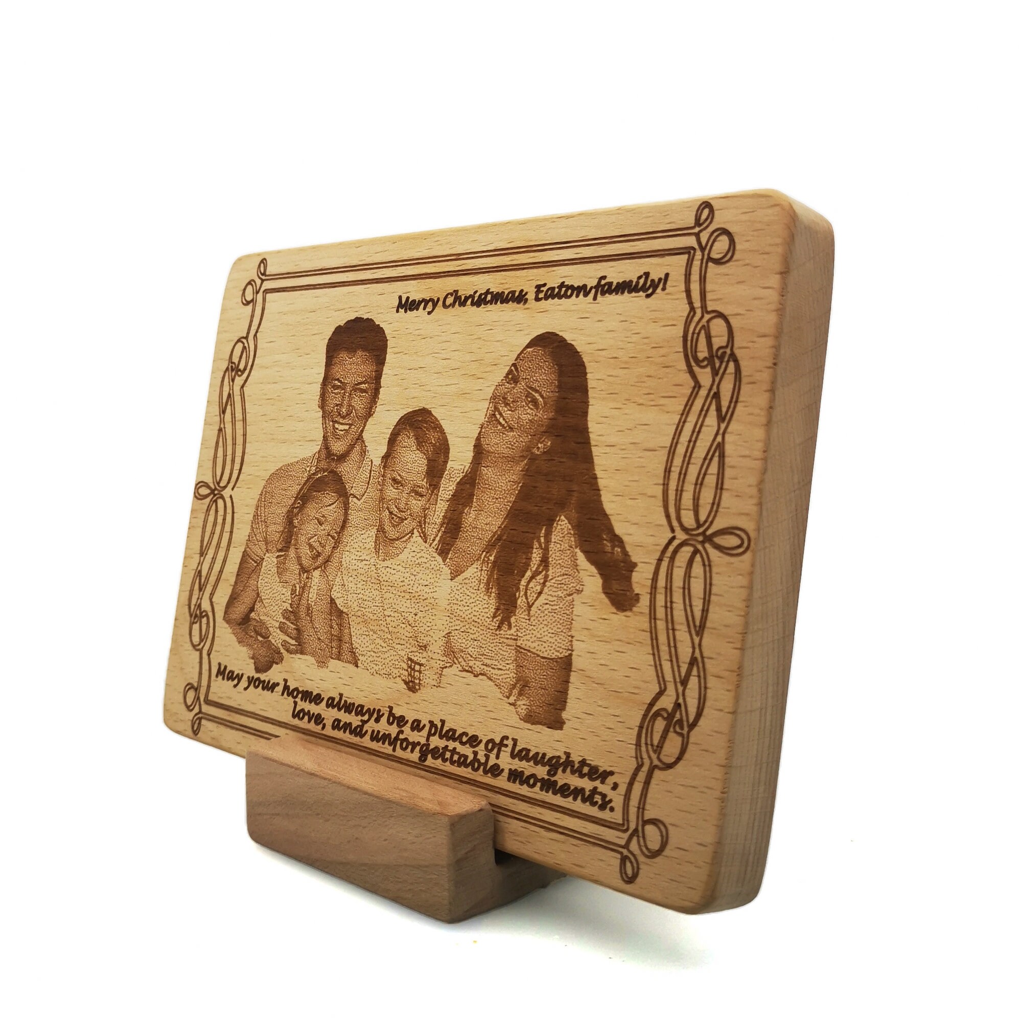 Family Photo Engraved in Wood as a Christmas Gift