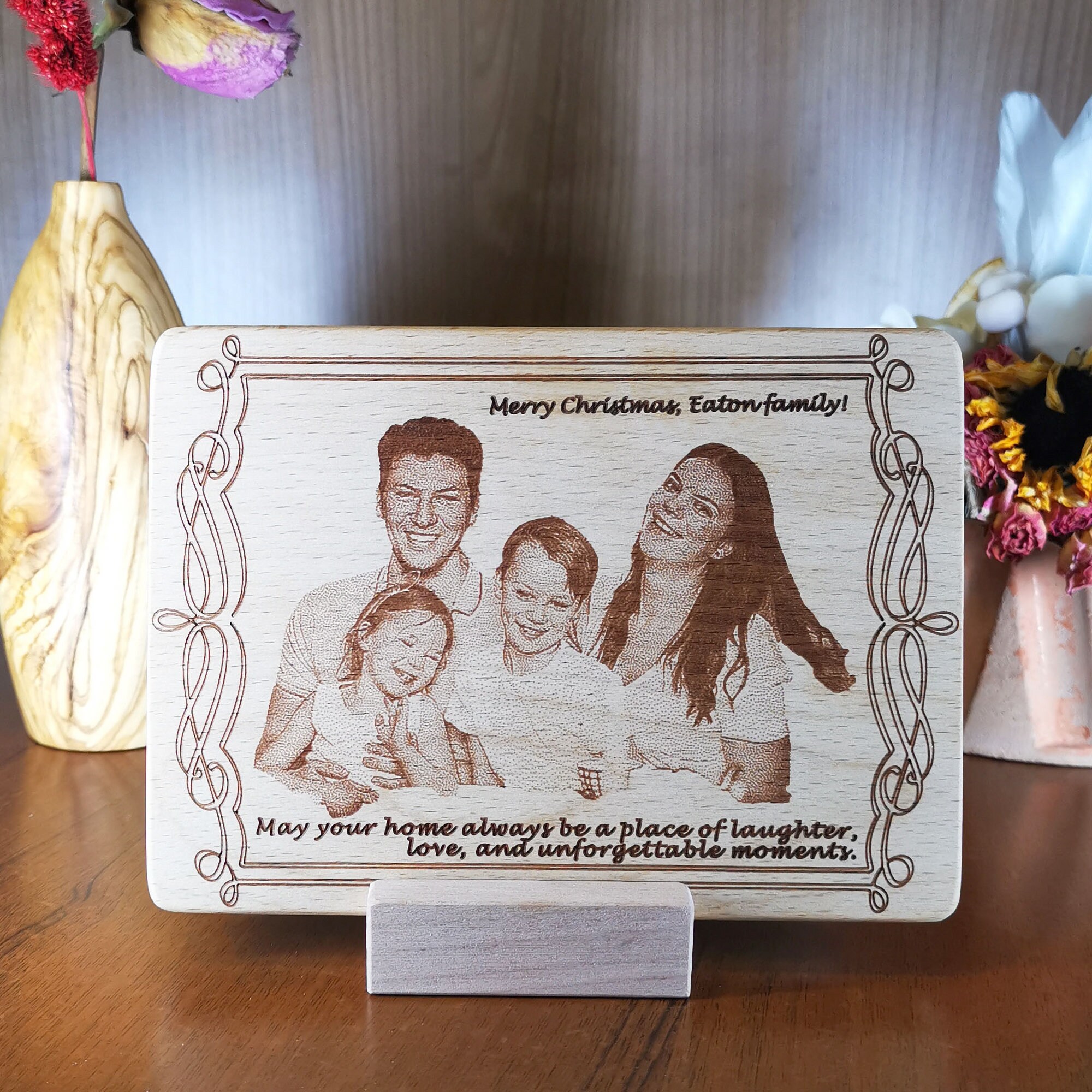 Family Photo Engraved in Wood as a Christmas Gift