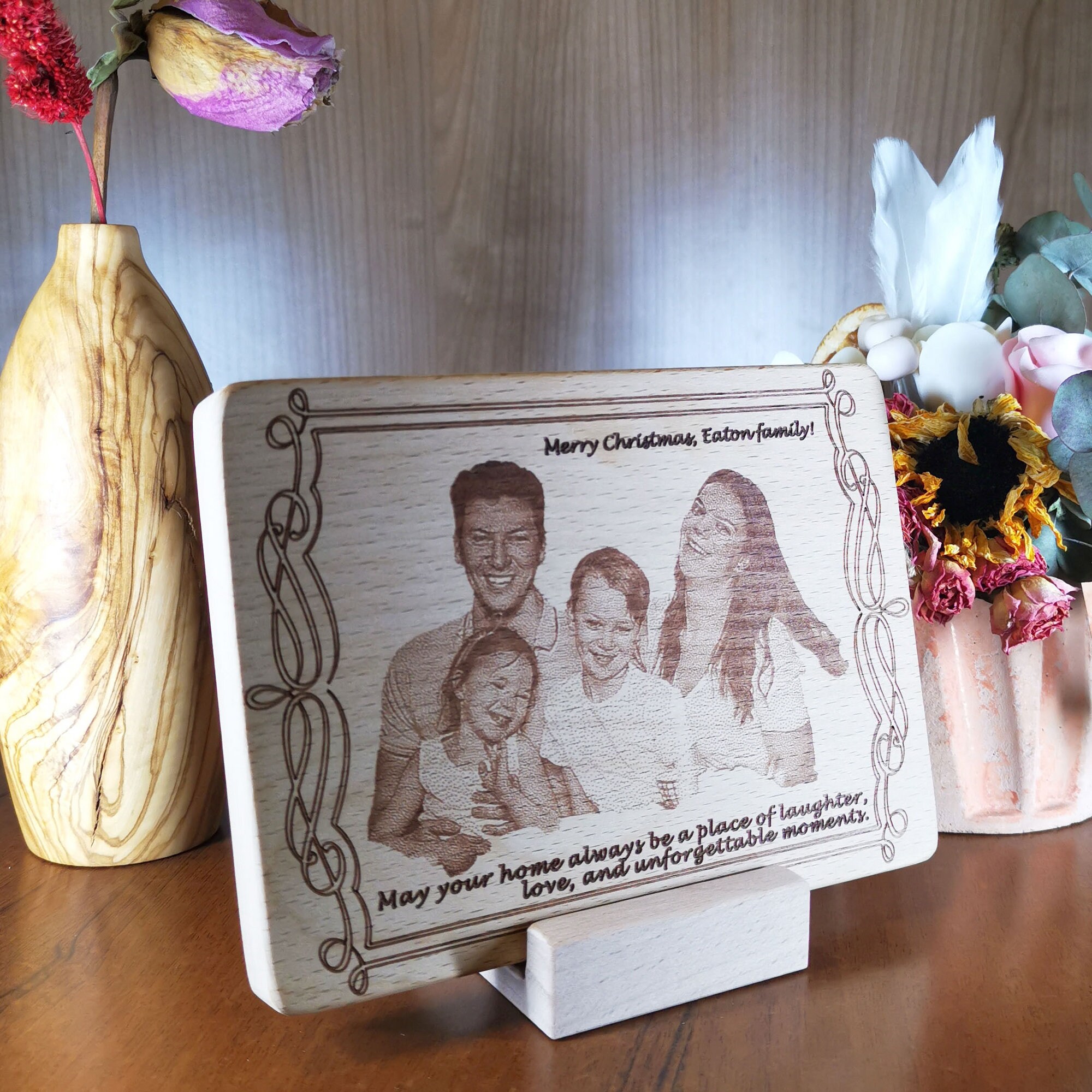 Family Photo Engraved in Wood as a Christmas Gift
