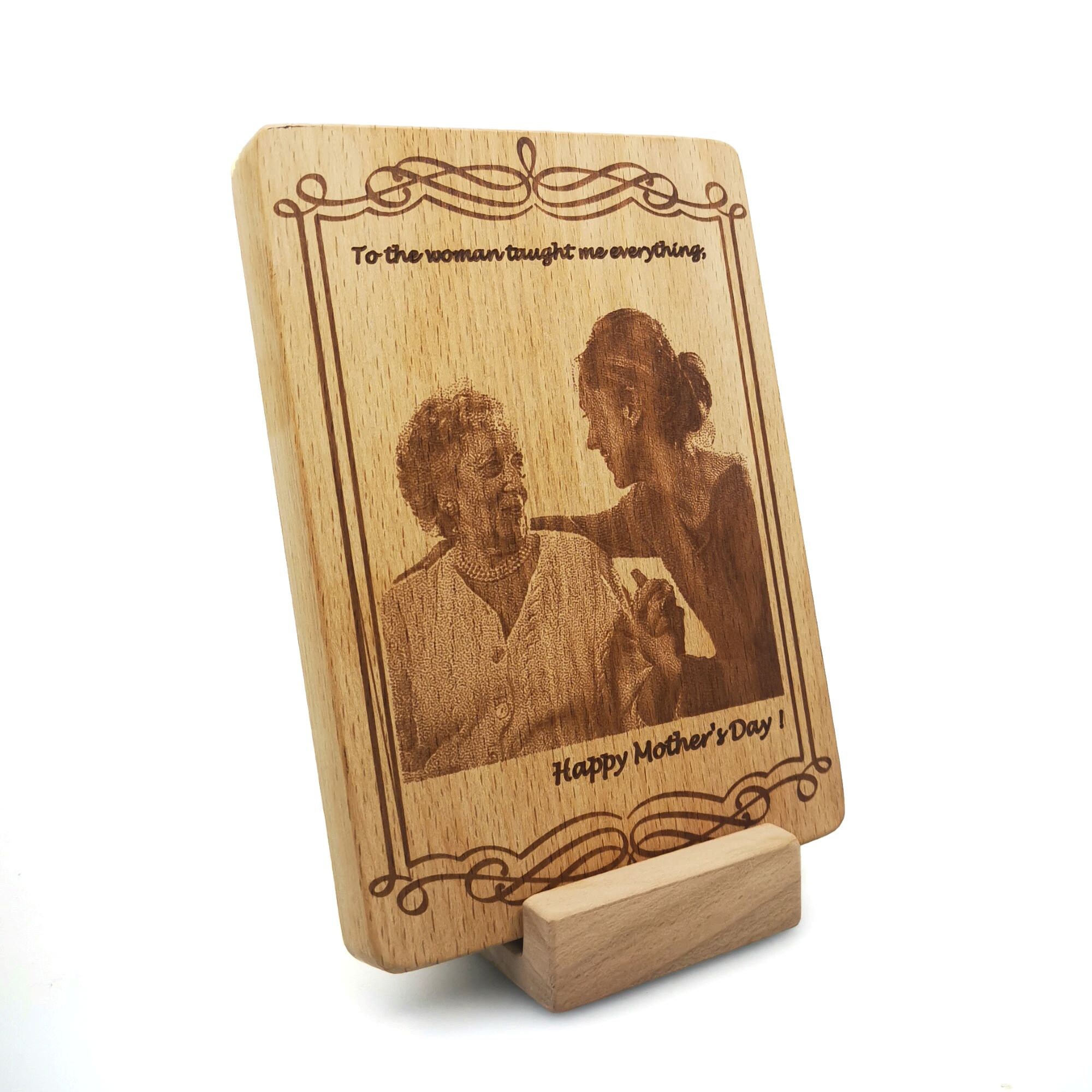 Engraved Photo on Wood as Gift for Mother’s Day