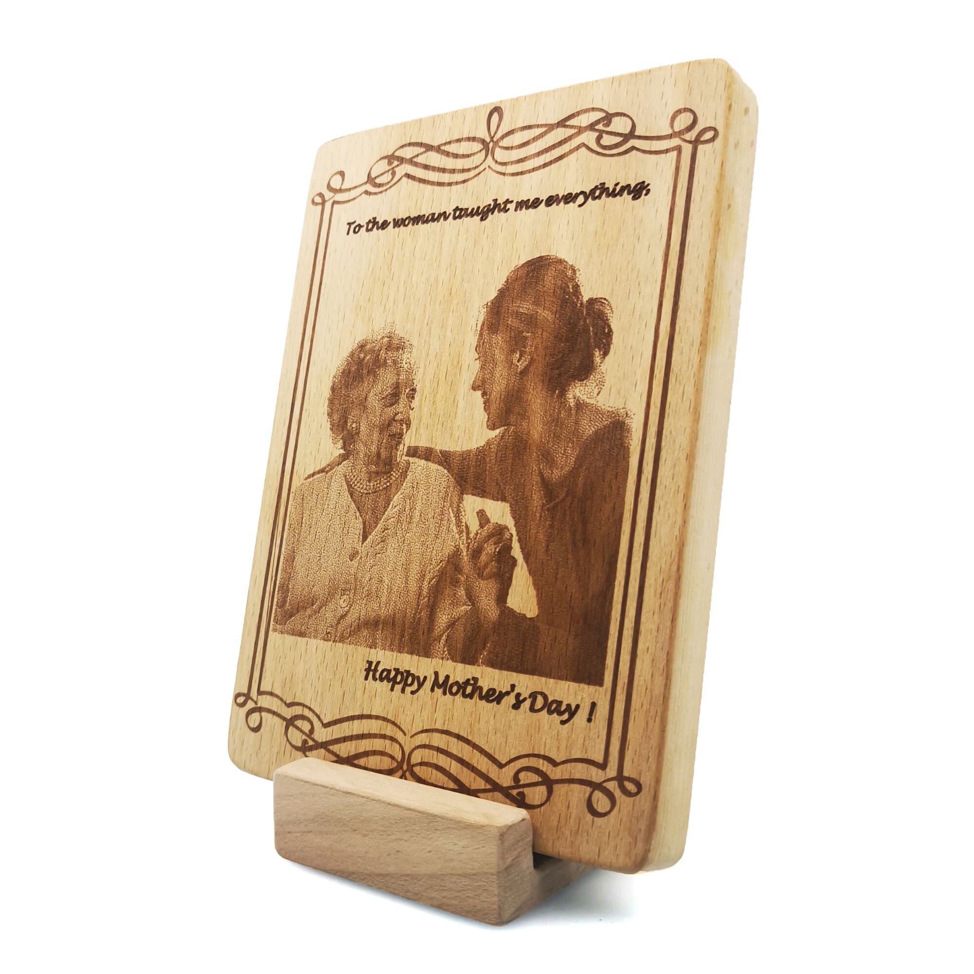 Engraved Photo on Wood as Gift for Mother’s Day