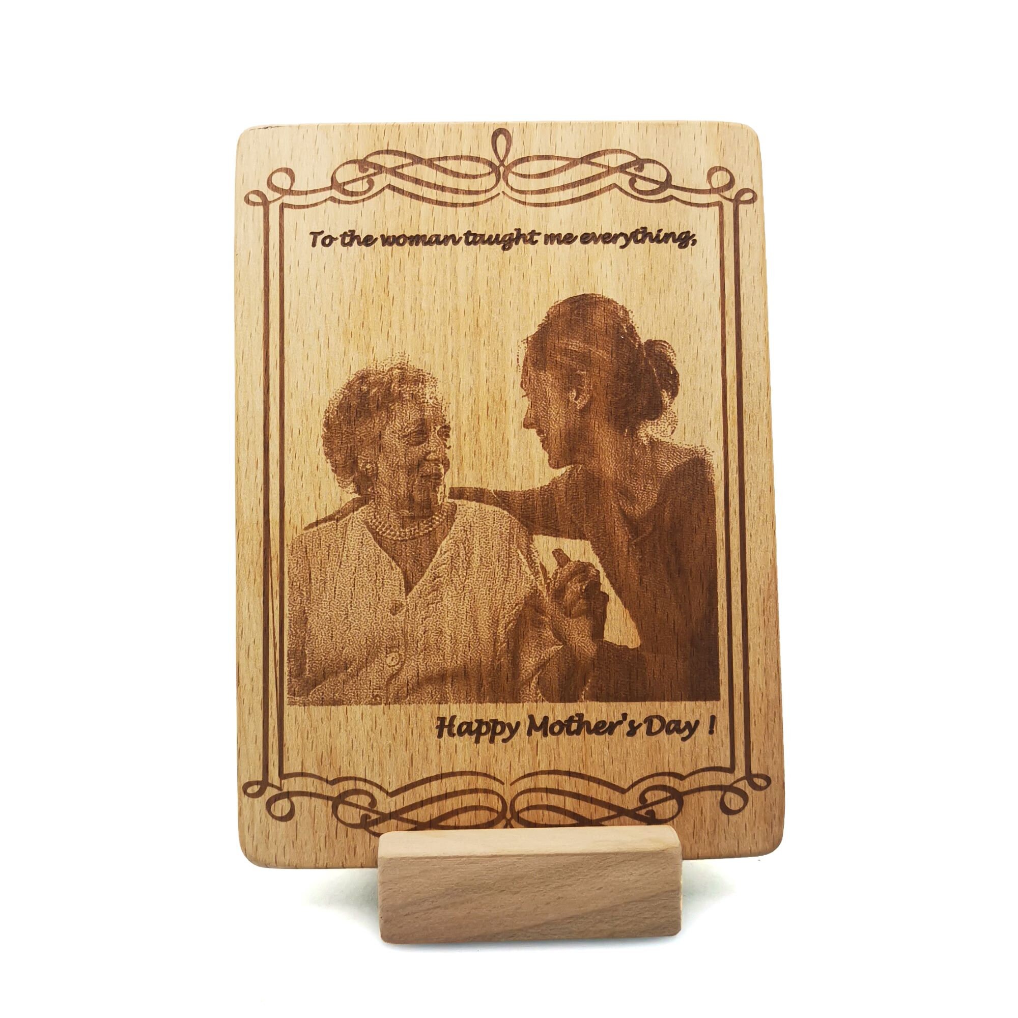 Engraved Photo on Wood as Gift for Mother’s Day