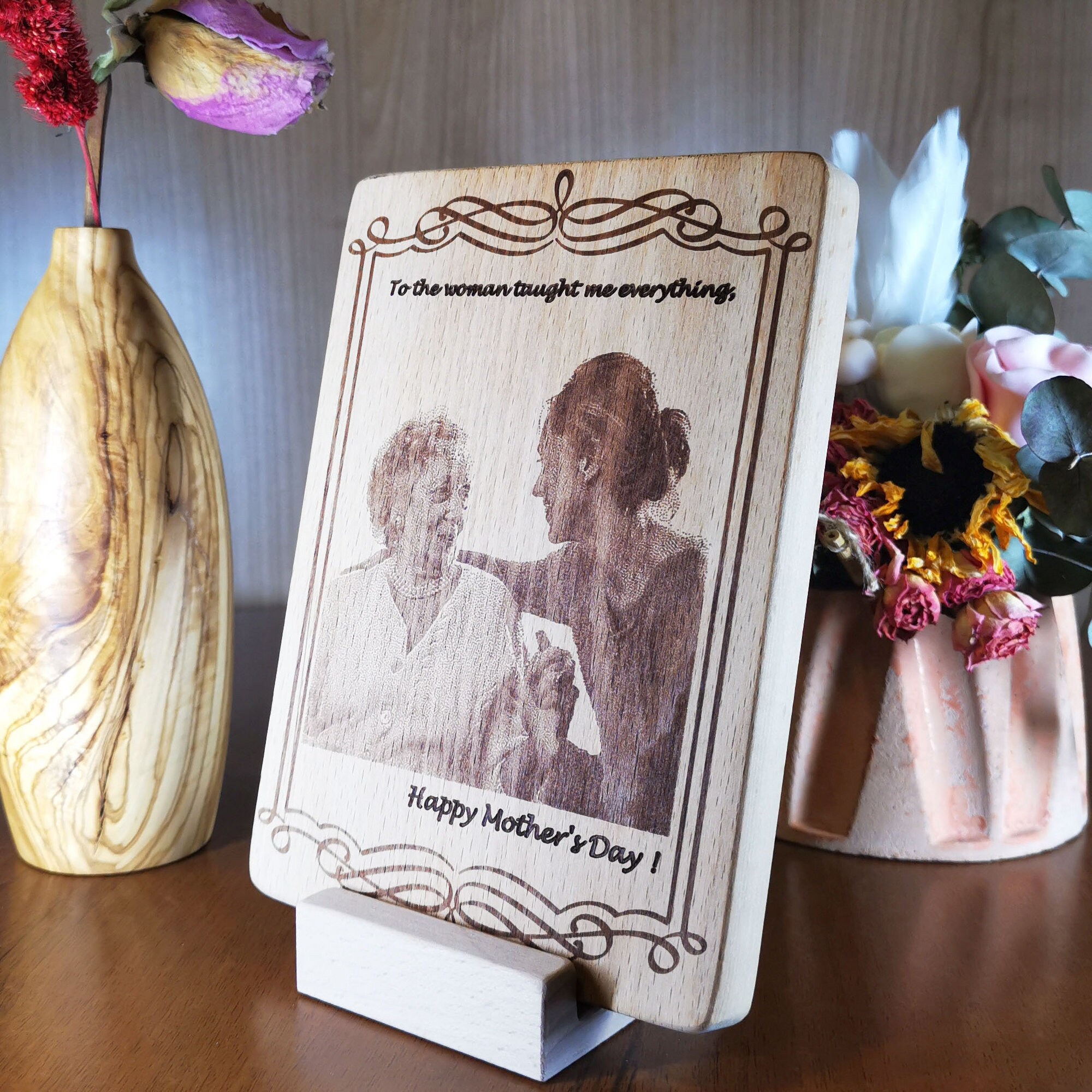 Engraved Photo on Wood as Gift for Mother’s Day