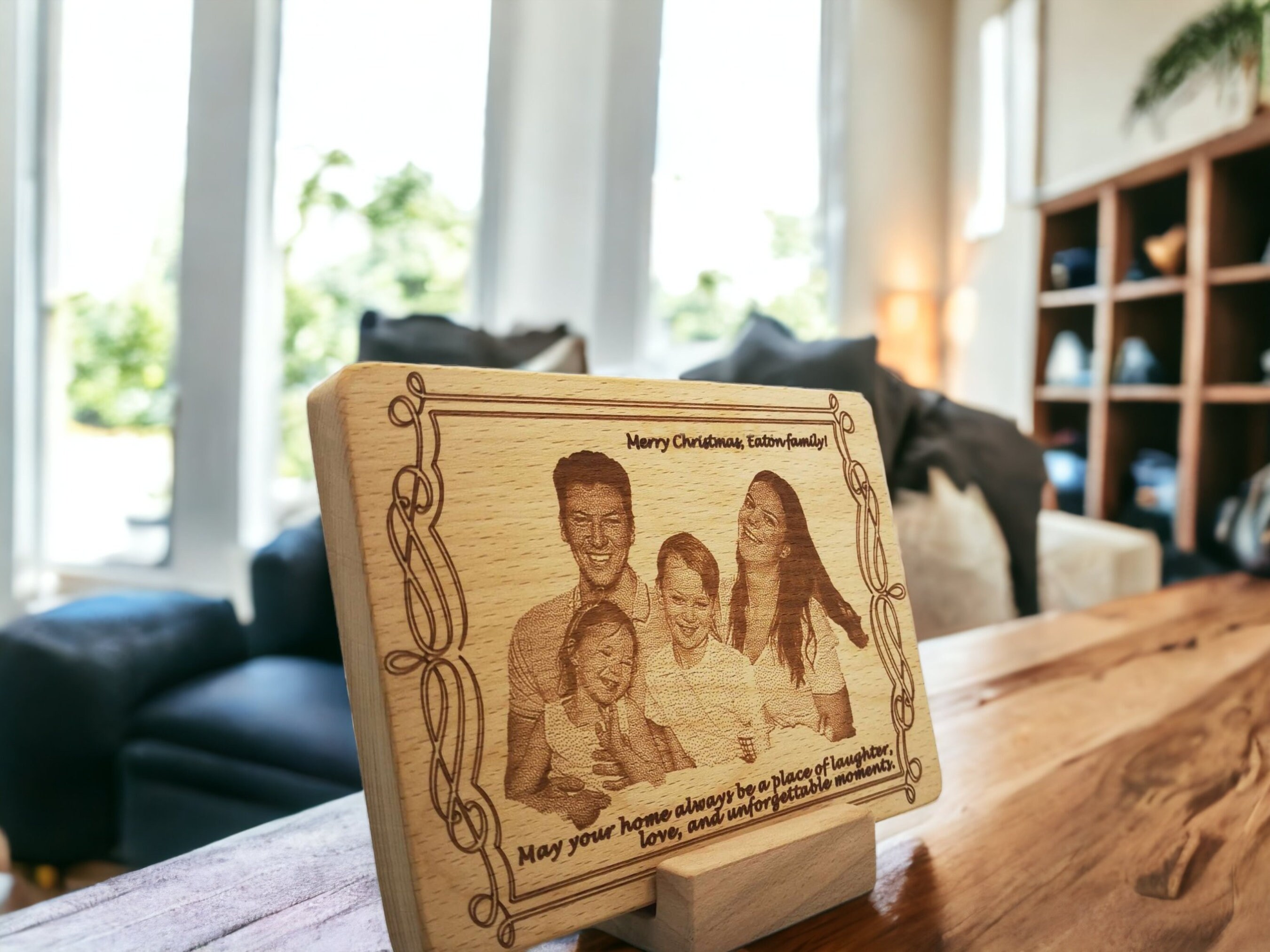 Family Photo Engraved in Wood as a Christmas Gift