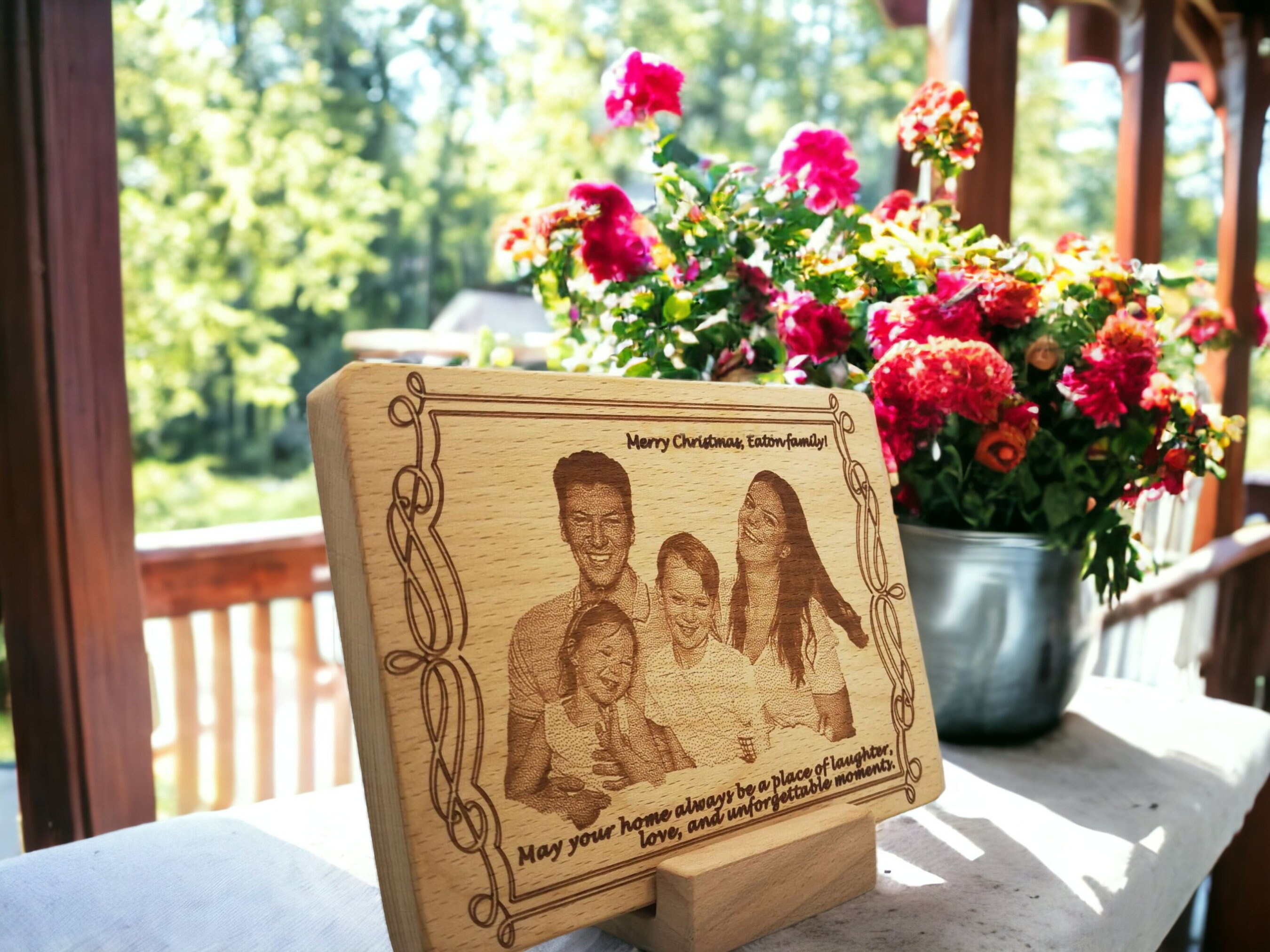 Family Photo Engraved in Wood as a Christmas Gift