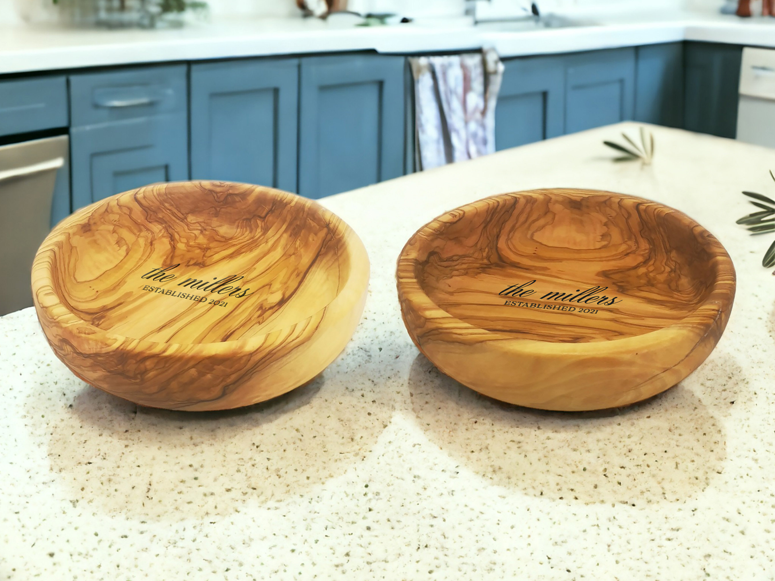 Personalized Hand Carved Olive Wood Bowl 
