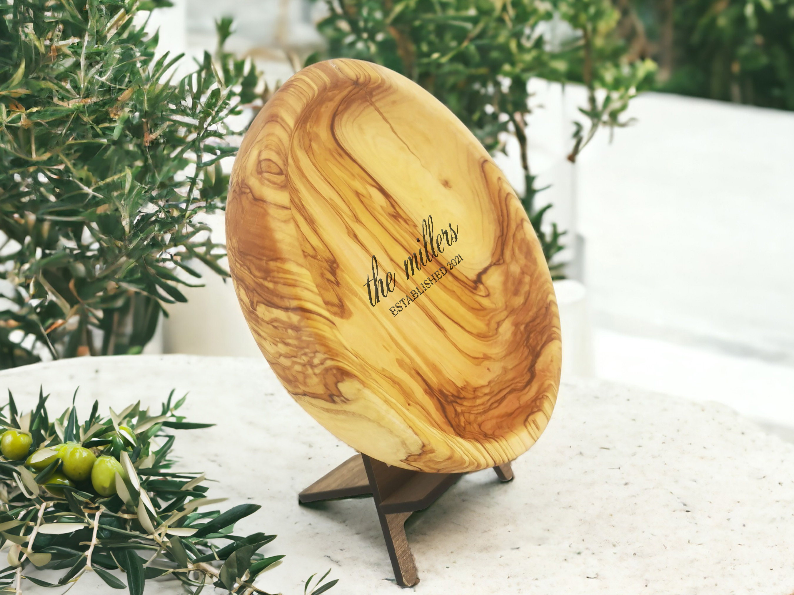 Personalized Hand Carved Olive Wood Bowl 