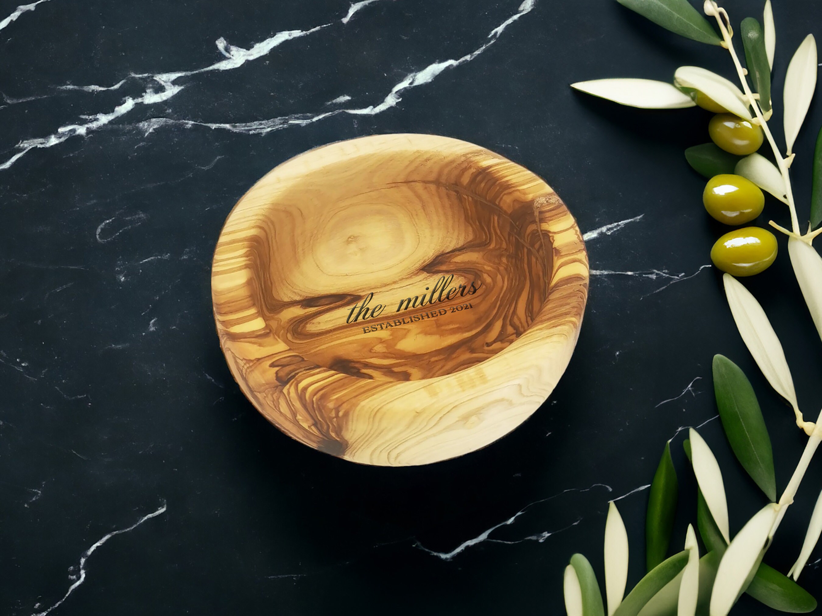 Personalized Olive Wood Snack Cereal Bowl 