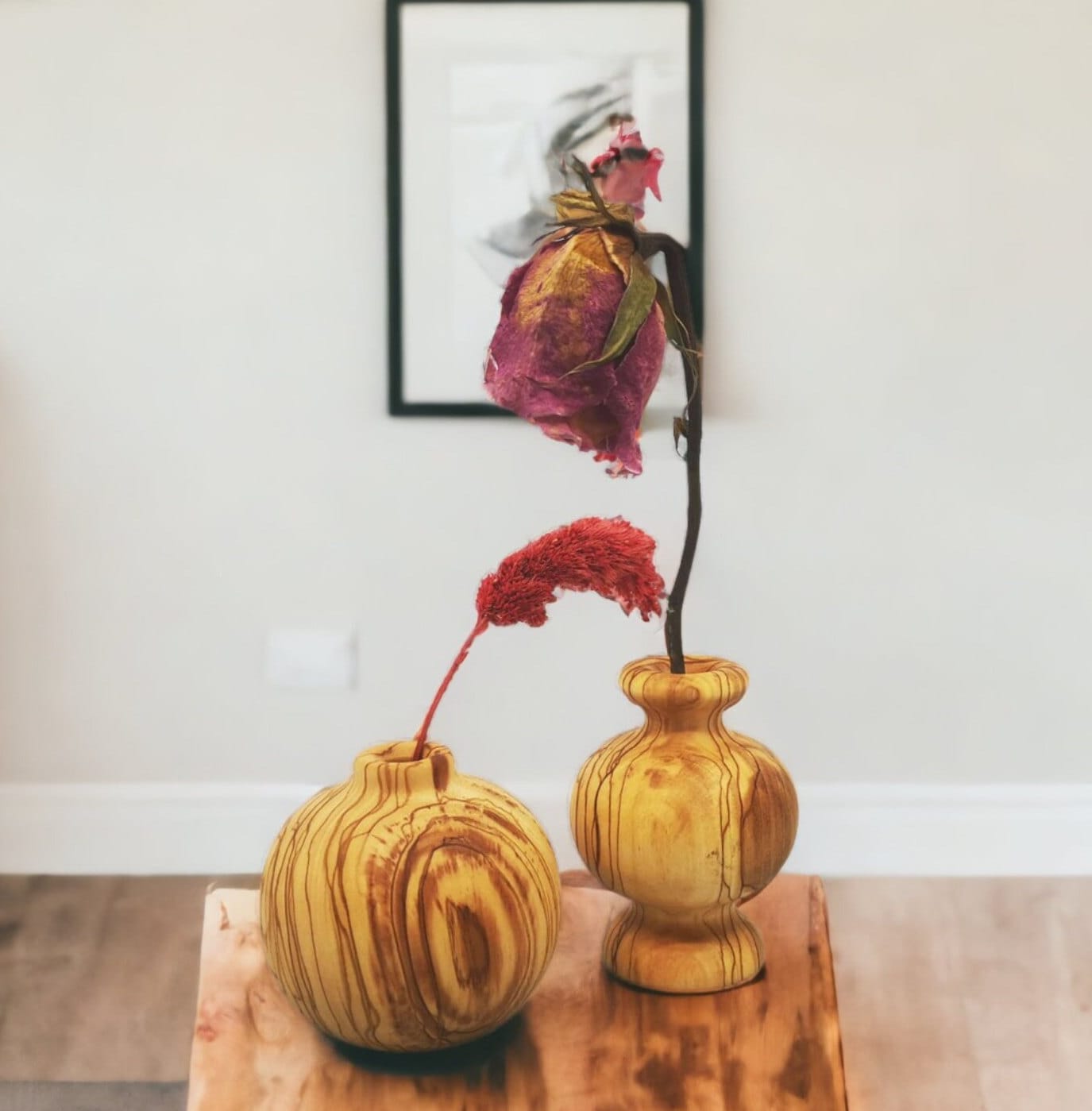 Olive Wood Minimalist Vase Set 
