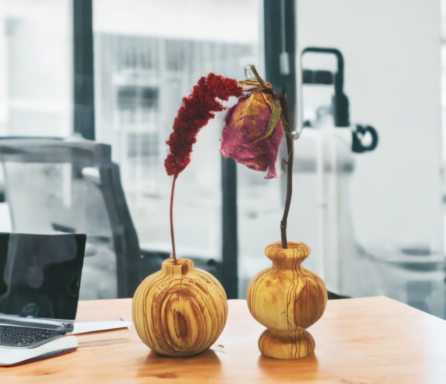 Olive Wood Minimalist Vase Set 