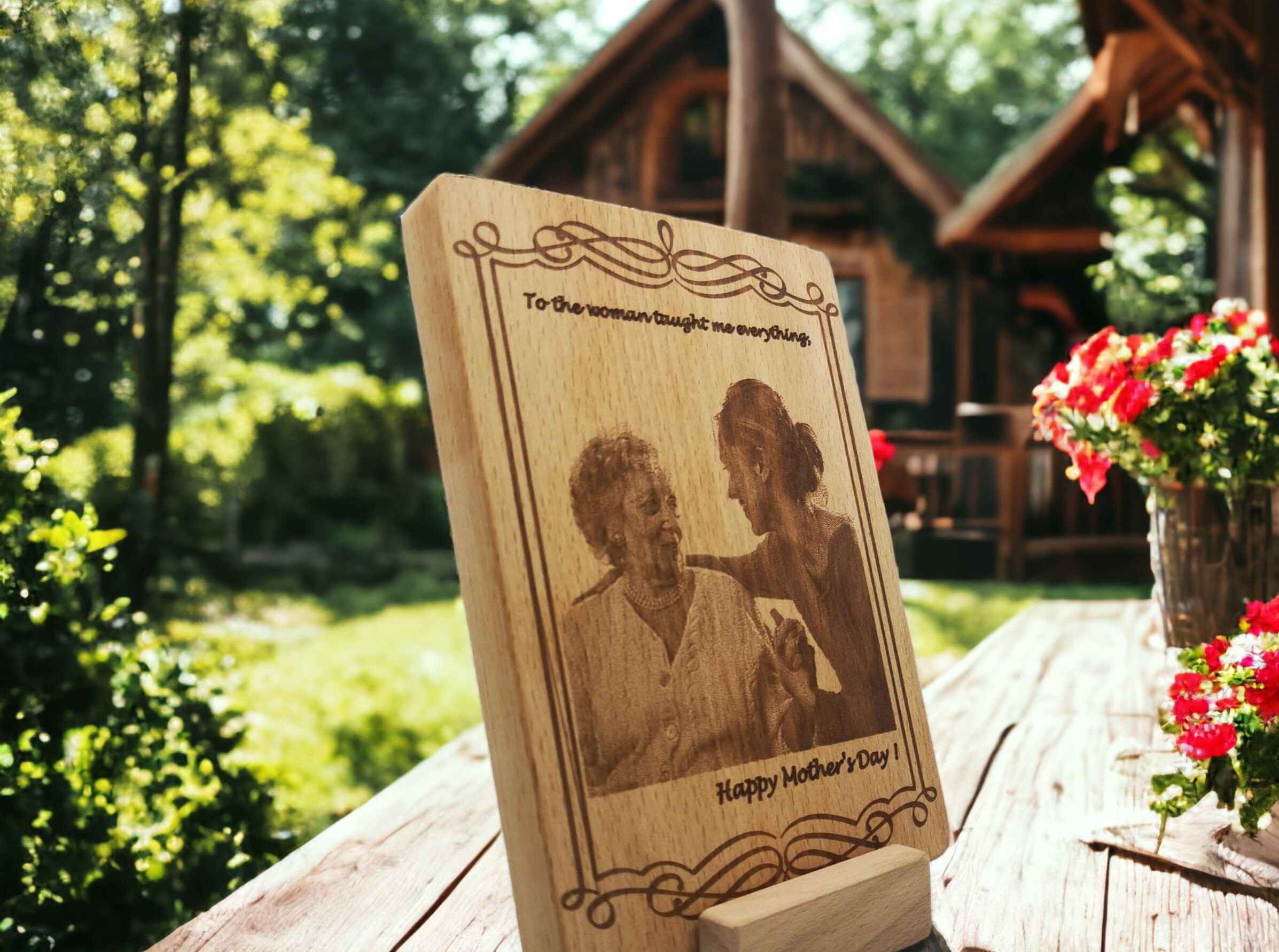 Engraved Photo on Wood as Gift for Mother’s Day