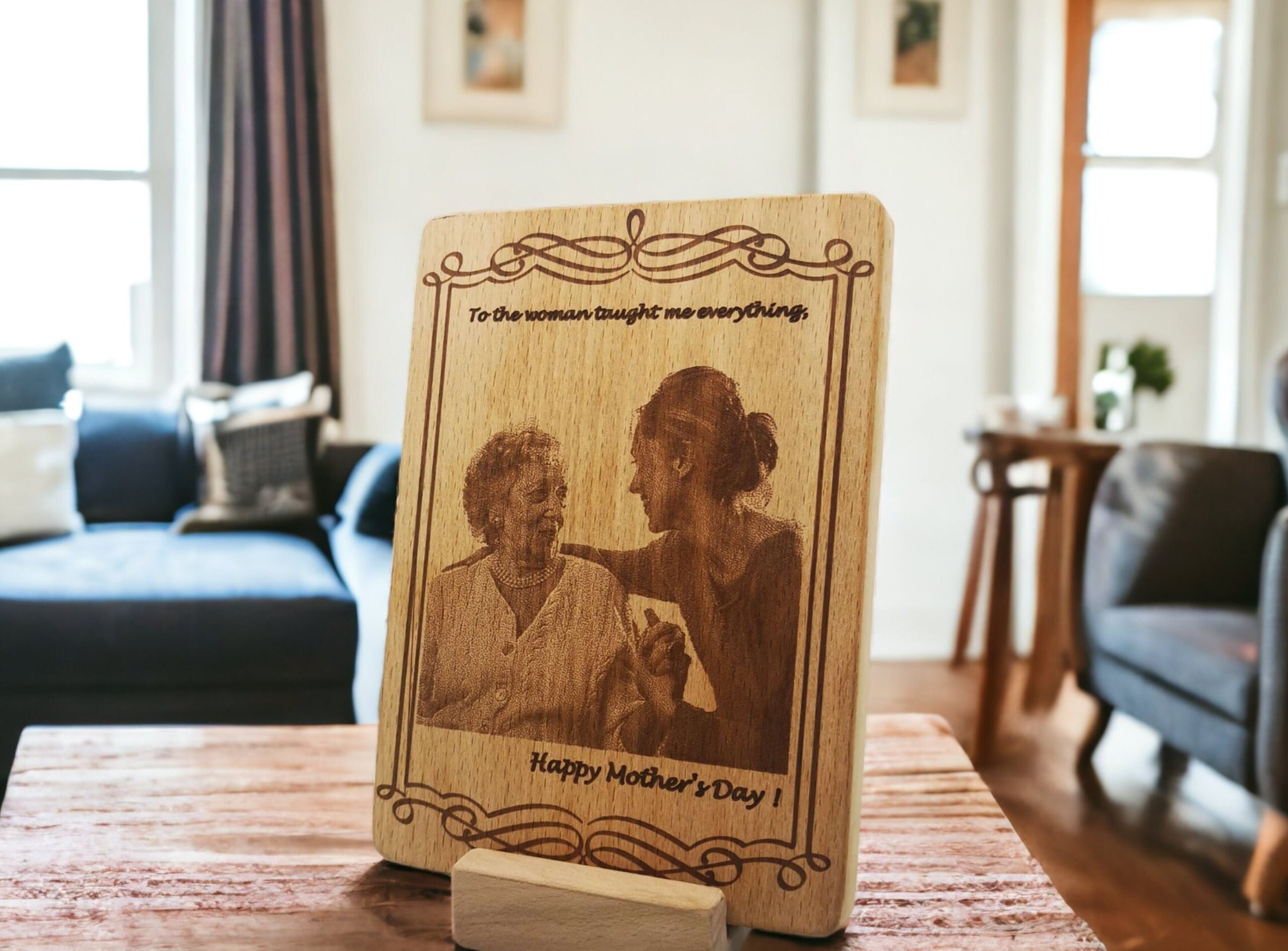 Engraved Photo on Wood as Gift for Mother’s Day