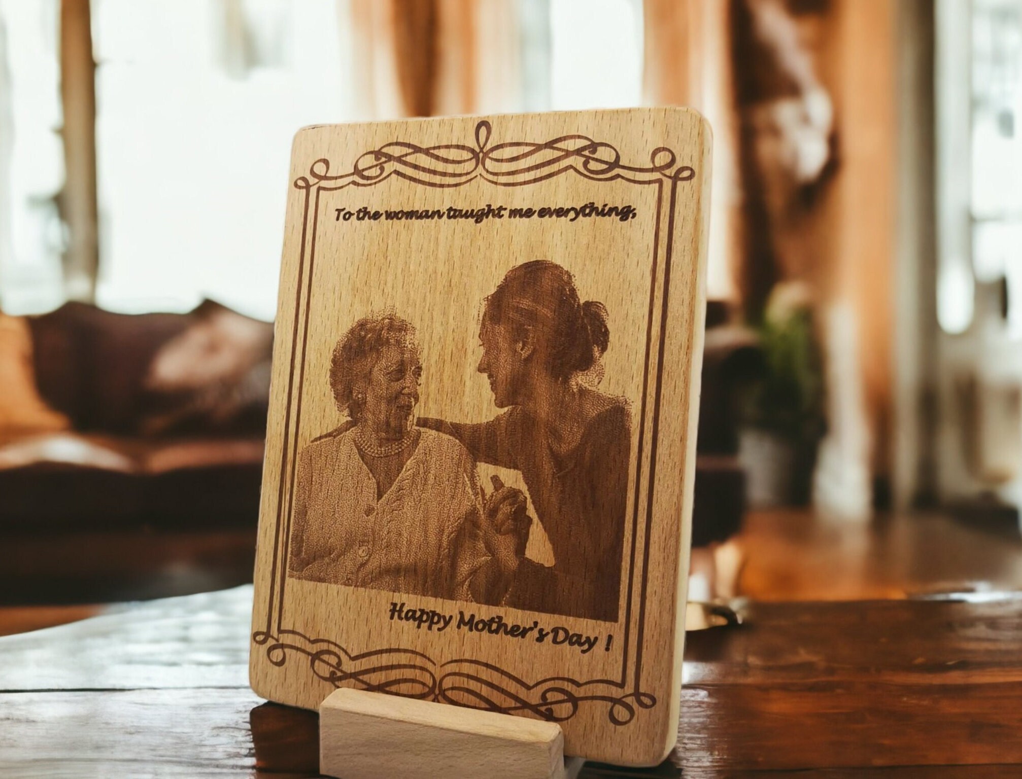 Engraved Photo on Wood as Gift for Mother’s Day