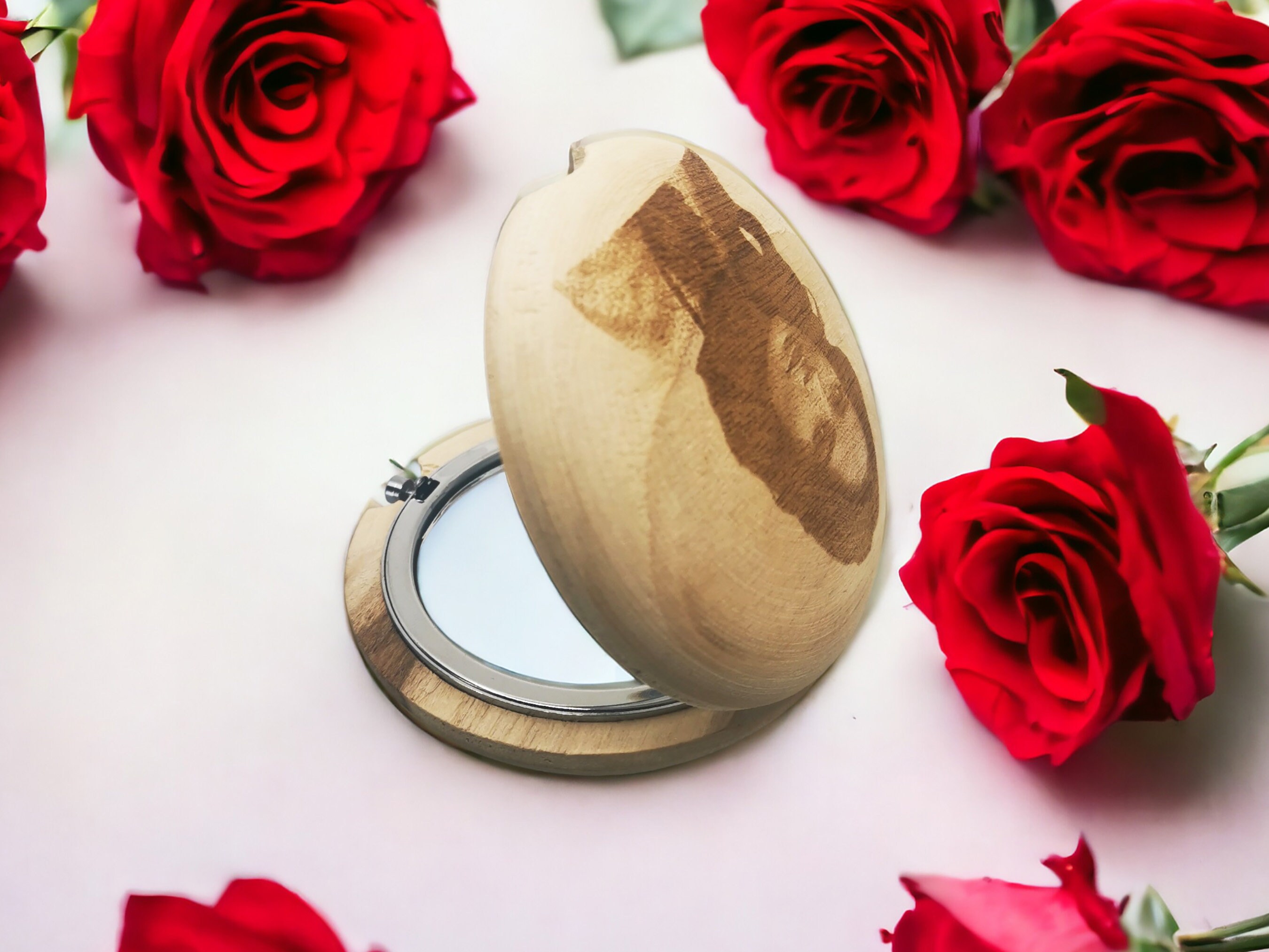 Personalized Hand-Carved Walnut Pocket Mirror 