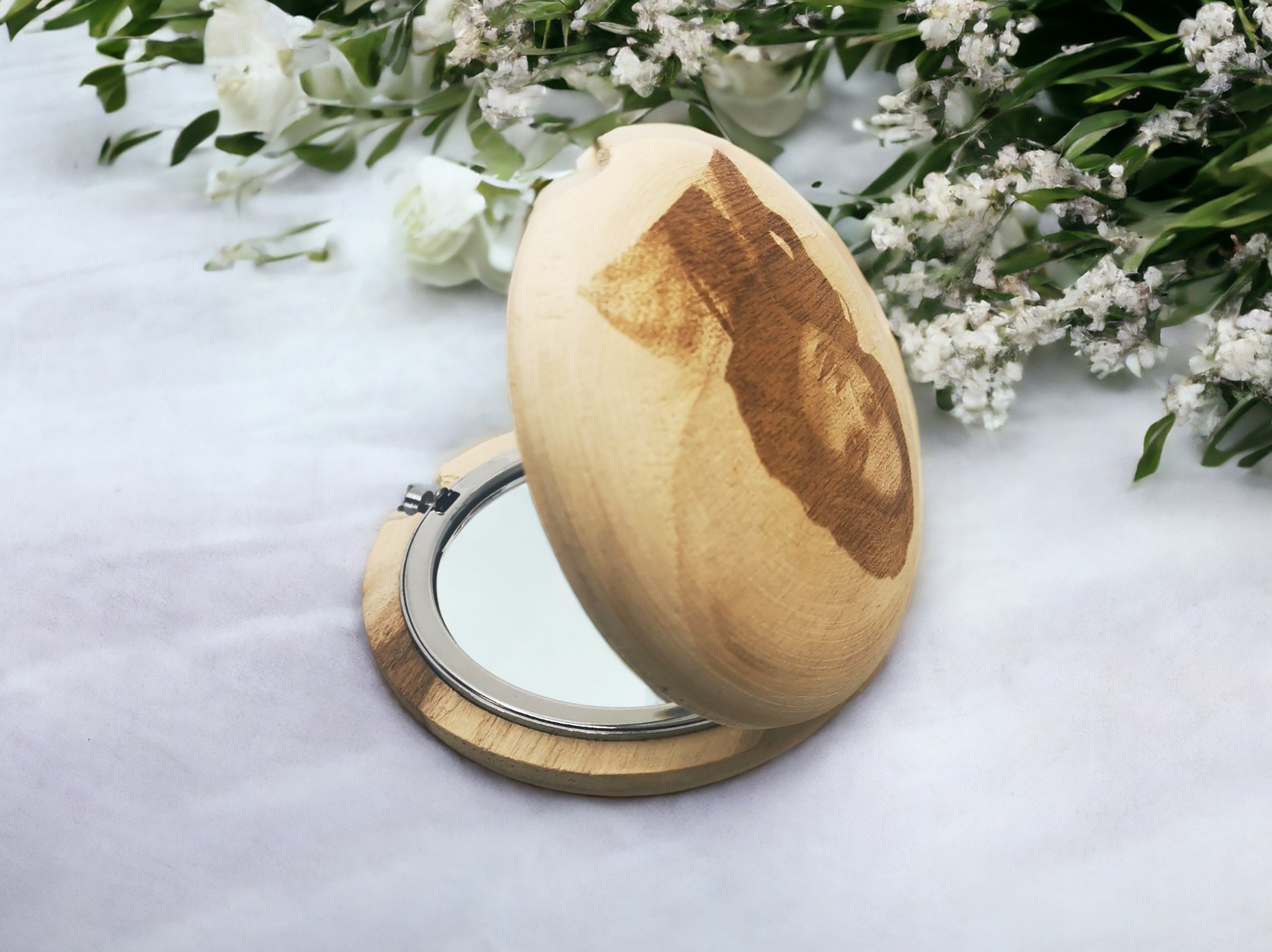 Personalized Hand-Carved Walnut Pocket Mirror 