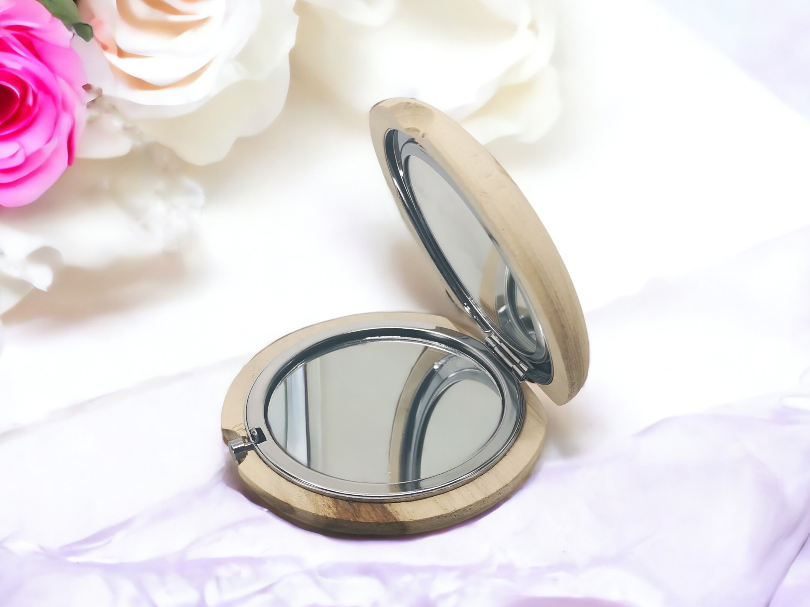 Personalized Hand-Carved Walnut Pocket Mirror 