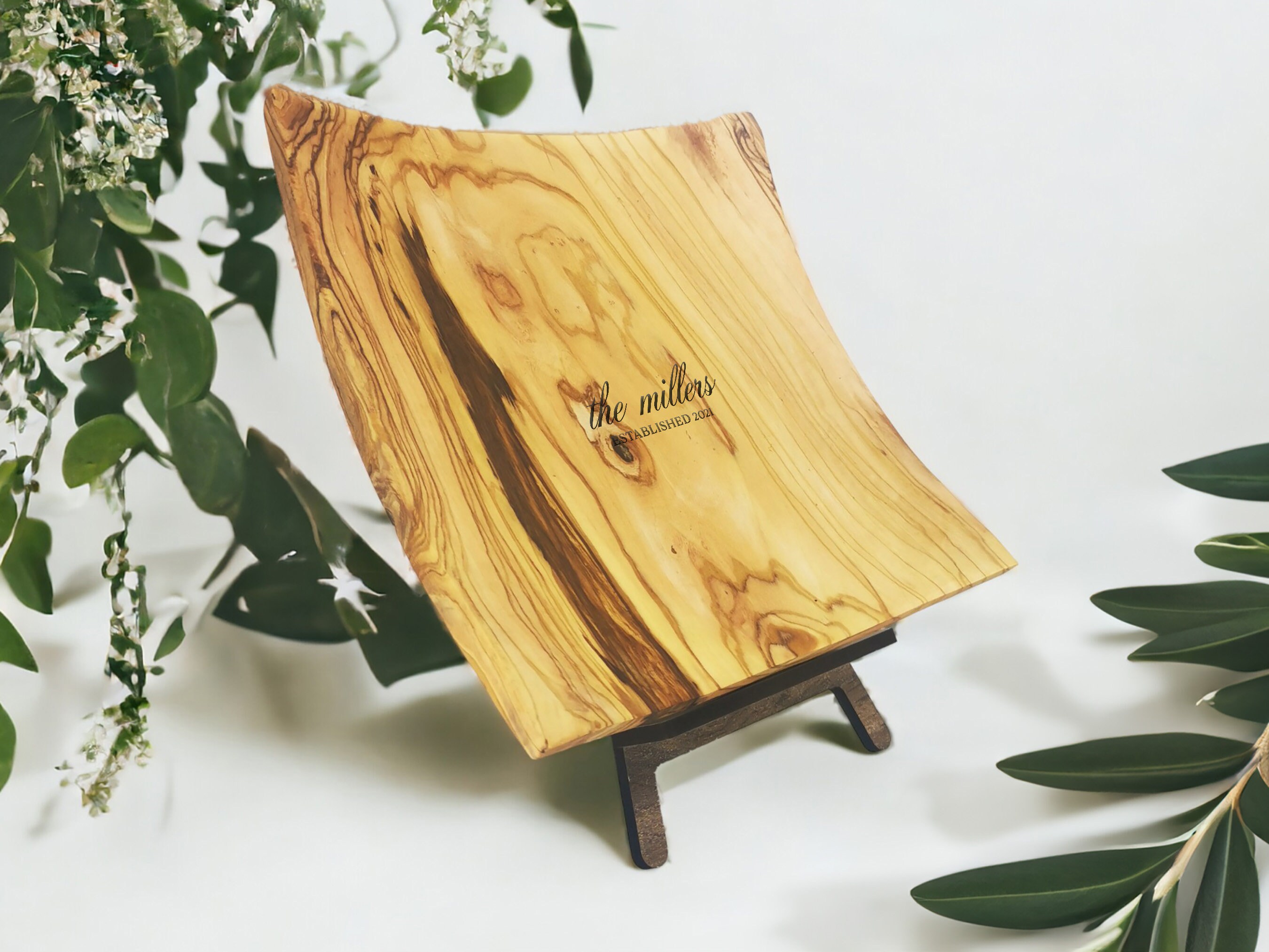 Personalized Hand Carved Olive Wood Square Plates 