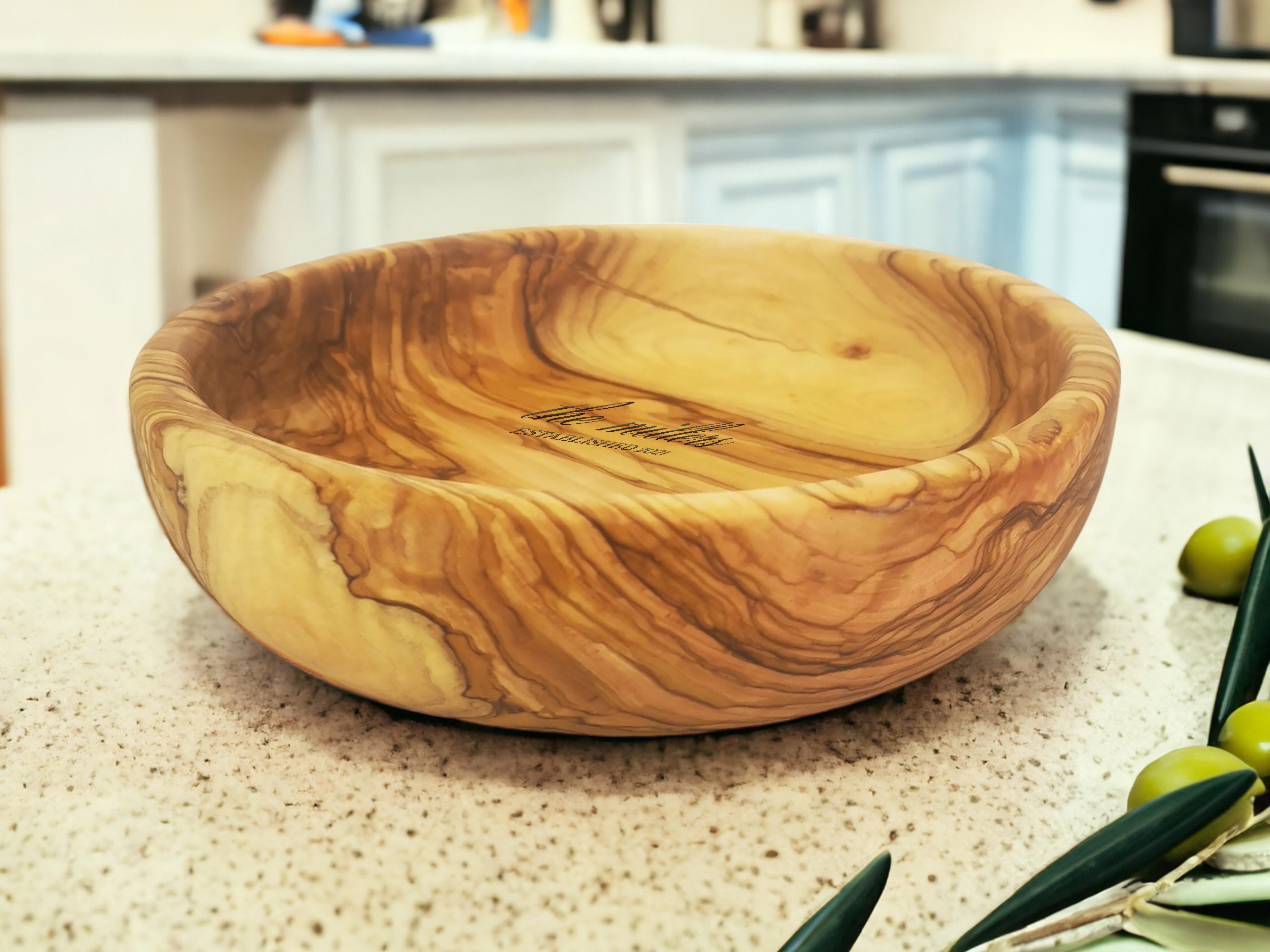 Personalized Hand Carved Olive Wood Bowl 