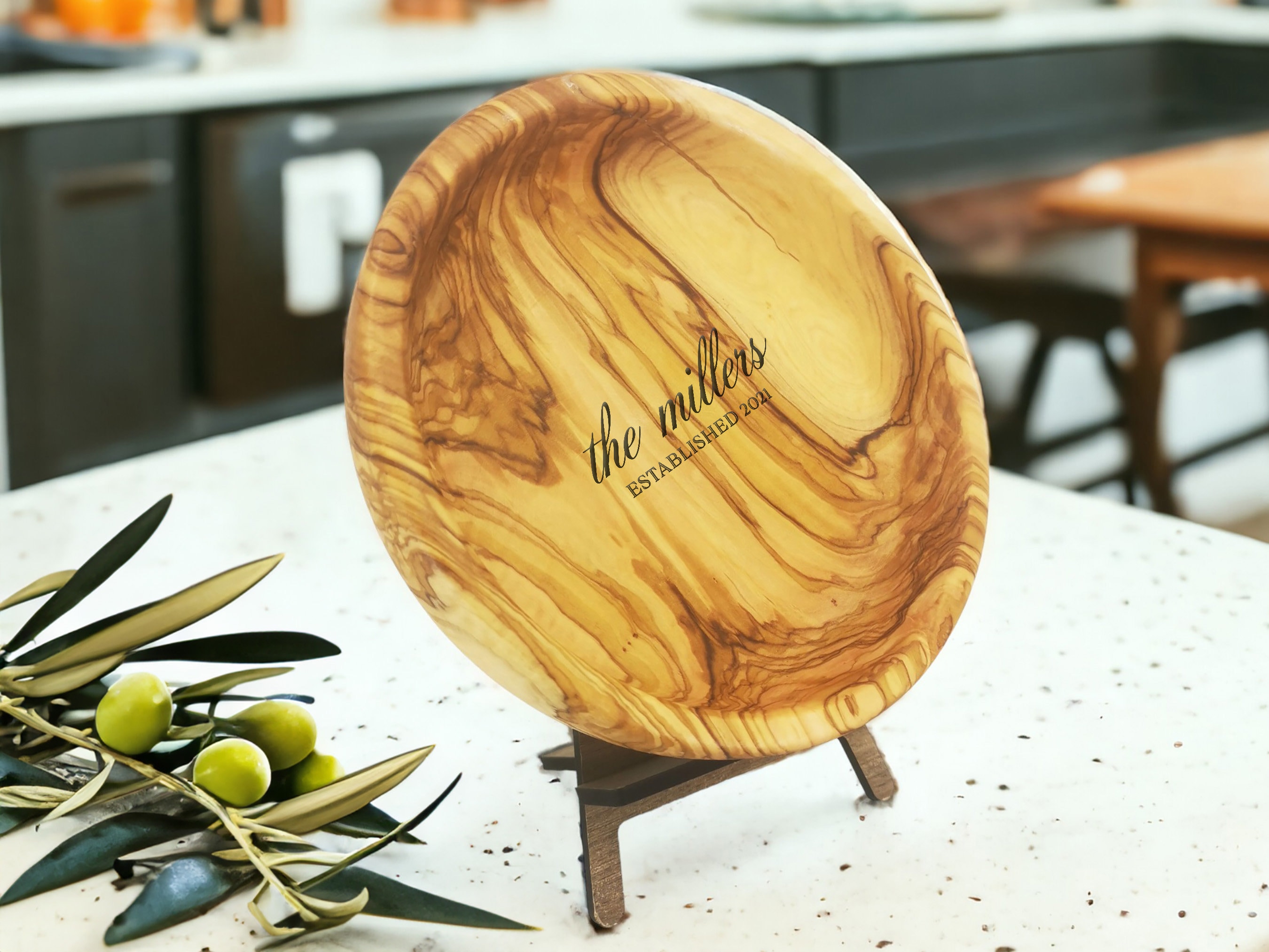 Personalized Hand Carved Olive Wood Bowl 