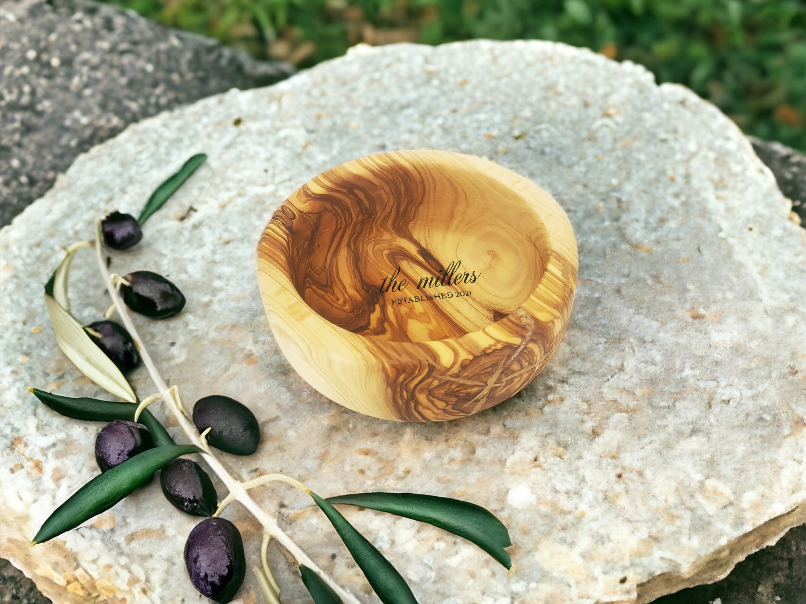 Personalized Olive Wood Snack Cereal Bowl 
