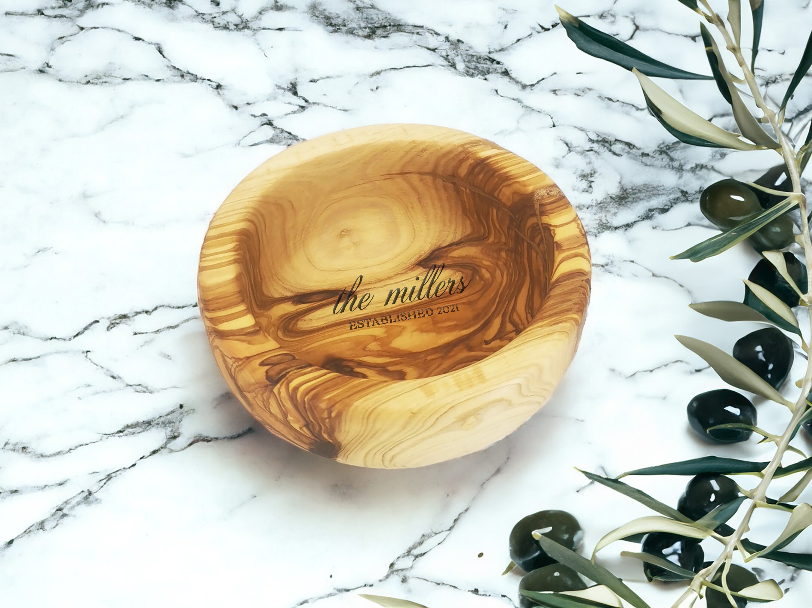 Personalized Olive Wood Snack Cereal Bowl 