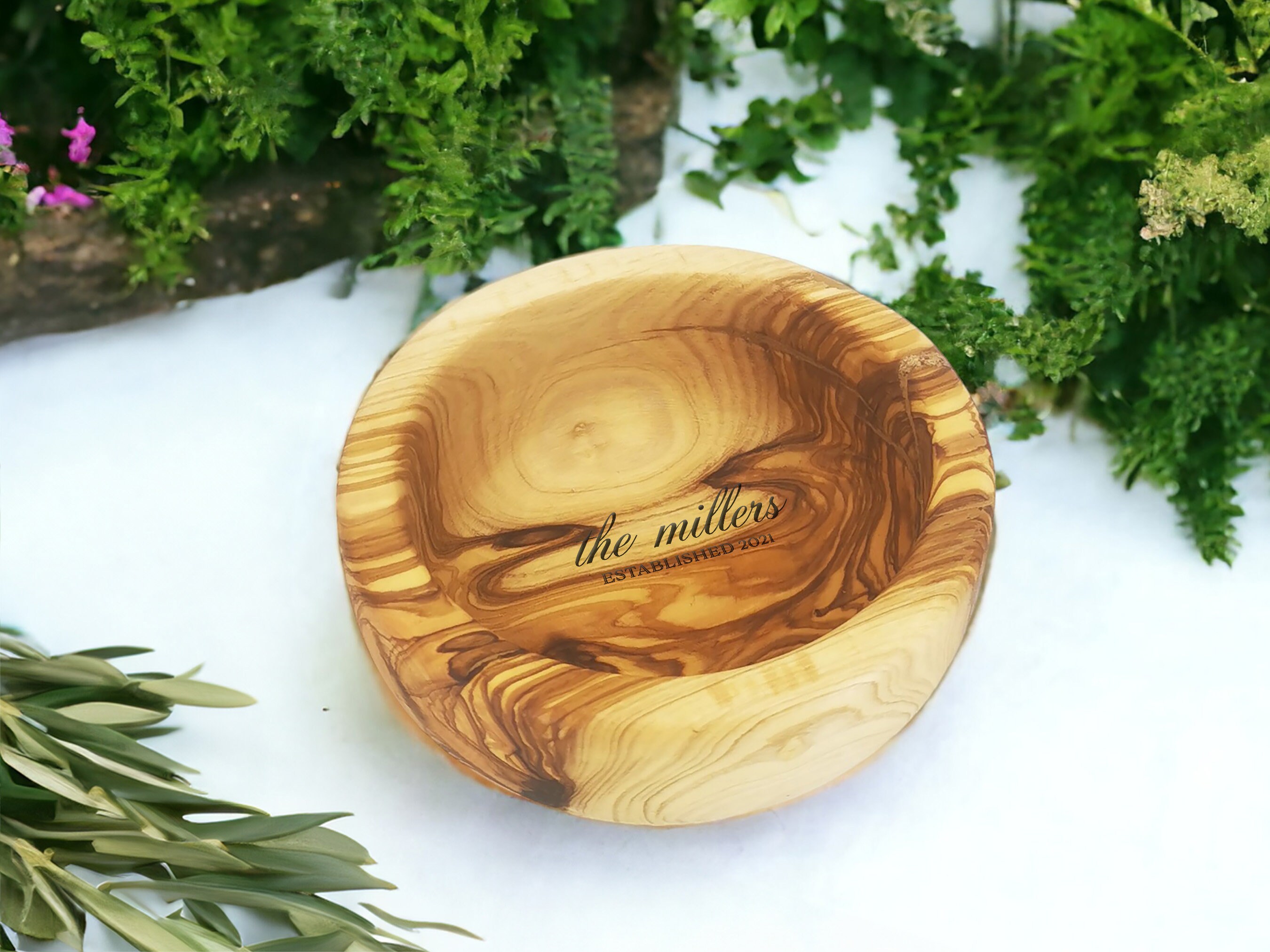 Personalized Olive Wood Snack Cereal Bowl 