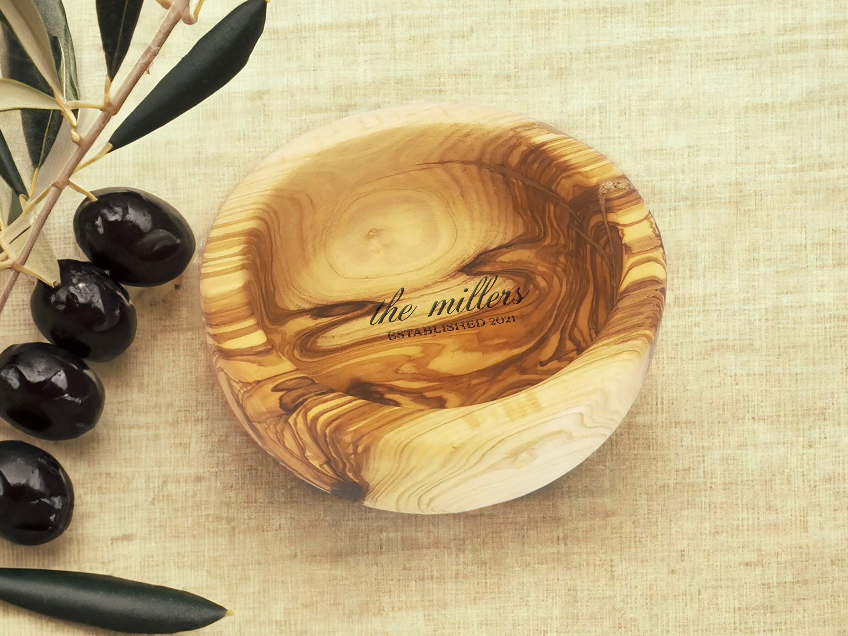Personalized Olive Wood Snack Cereal Bowl 
