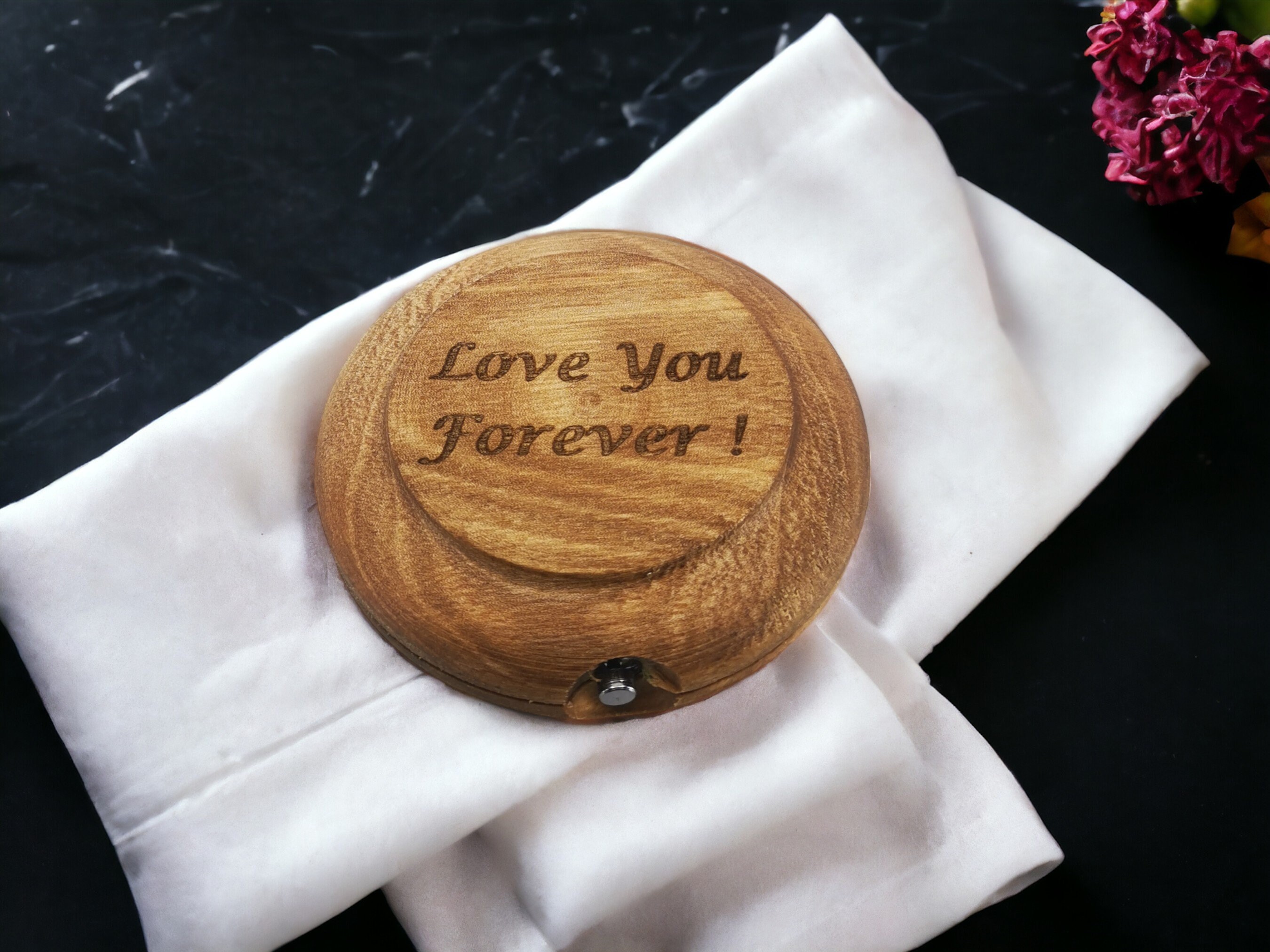Personalized Hand Carved Walnut Pocket Mirror 