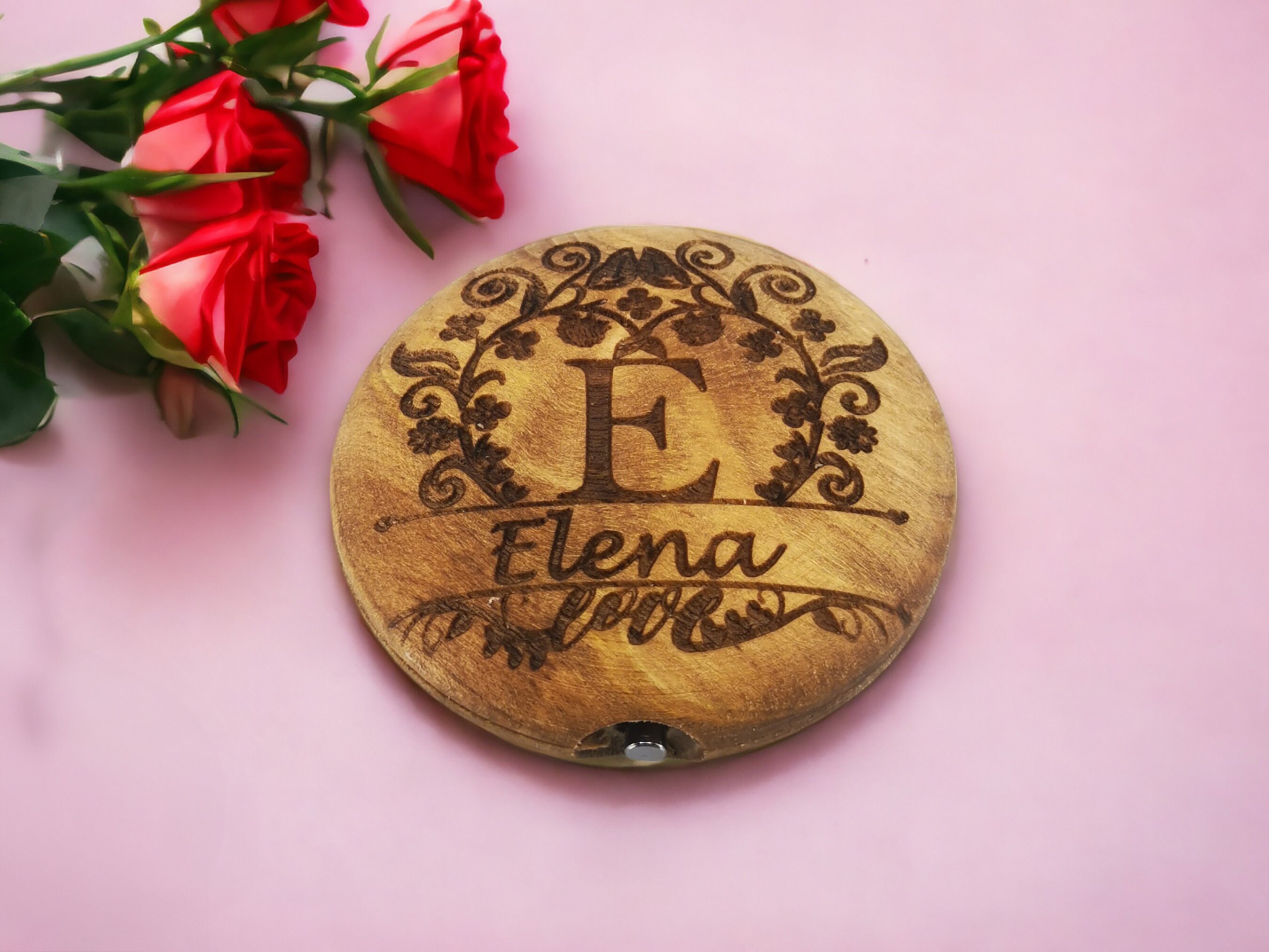 Personalized Hand Carved Walnut Pocket Mirror 