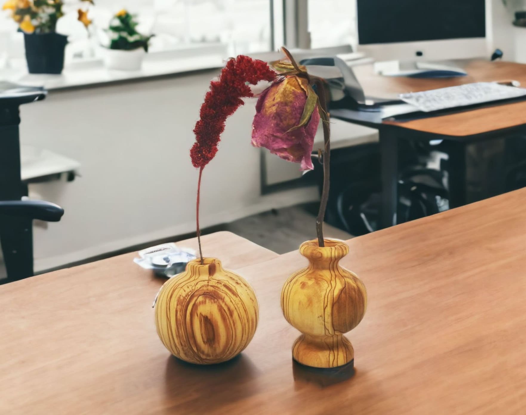 Olive Wood Minimalist Vase Set 