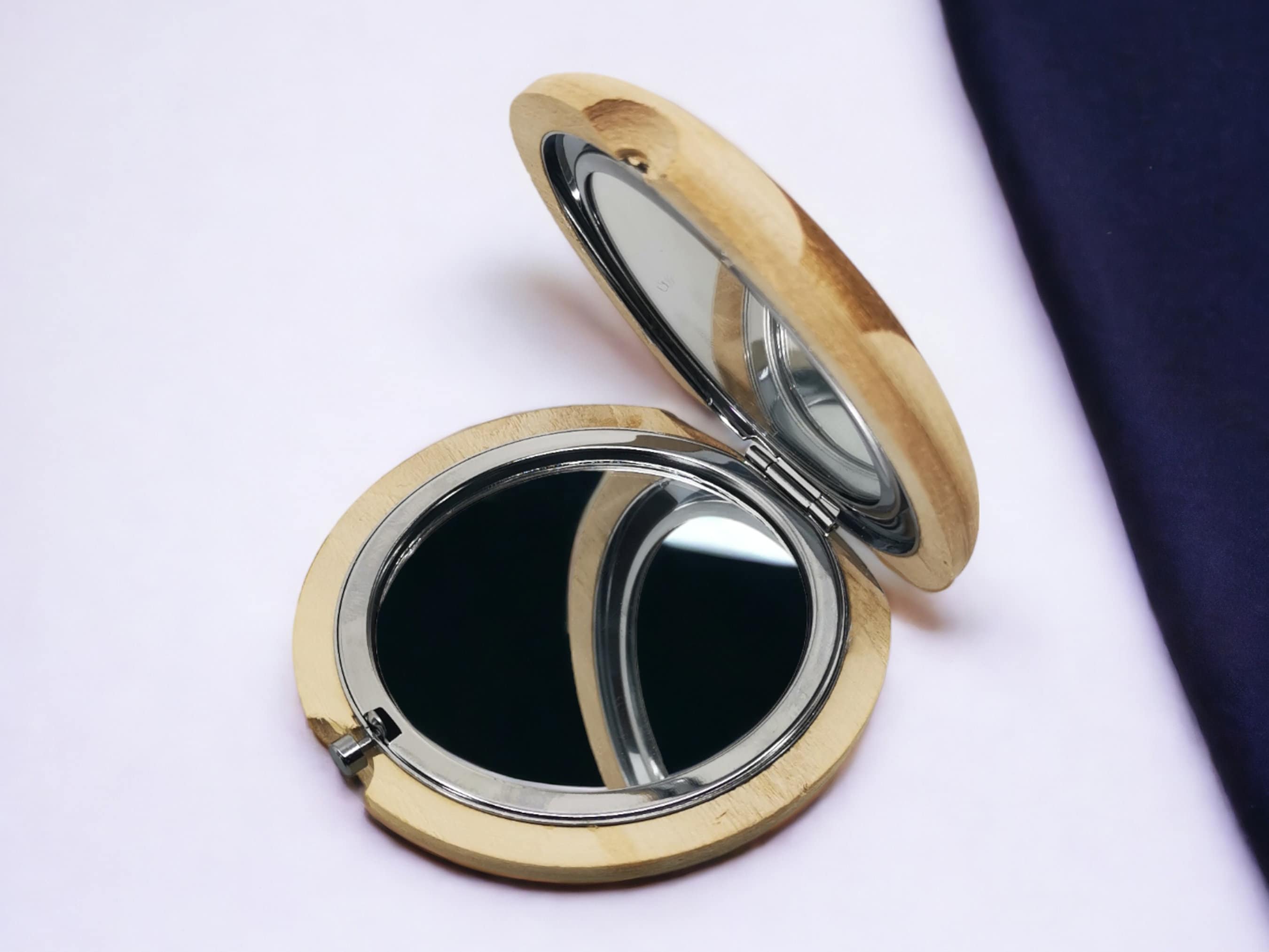 Personalized Hand Carved Walnut Wood Pocket Mirror 