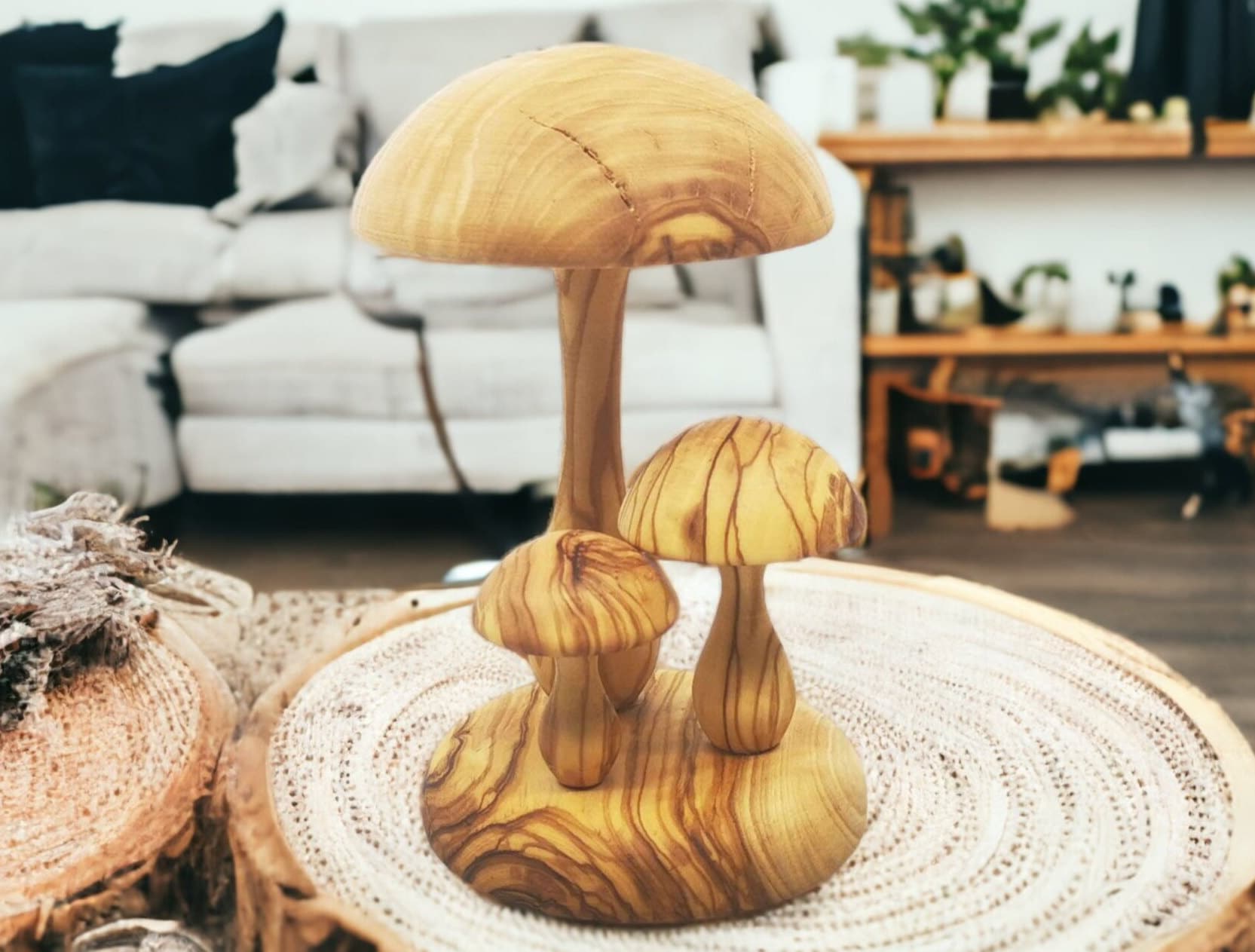 Olive Wood Mushroom Hand Carved Decor Table Decoration