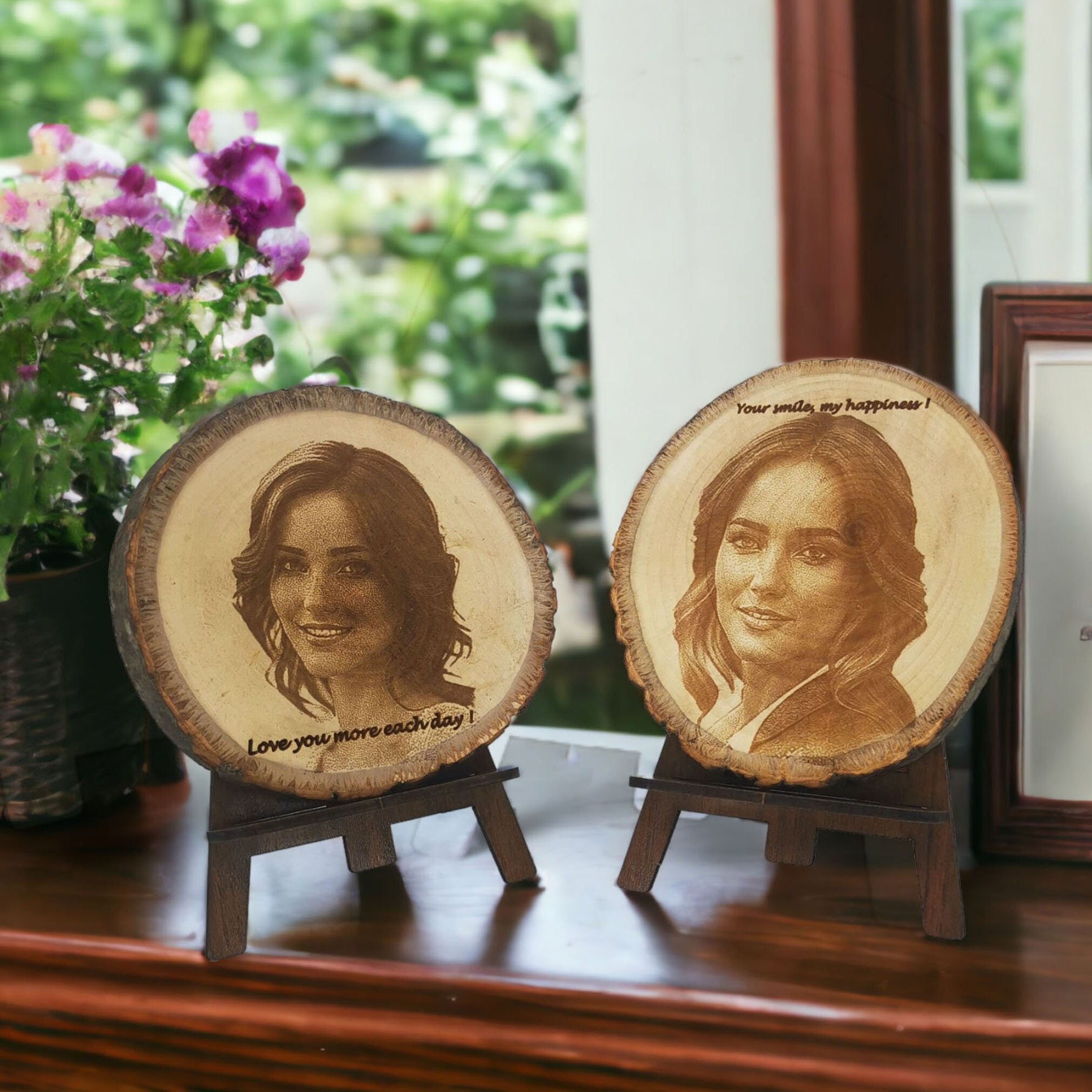Ahşap Dilim Üzerine Özel Kazınmış Fotoğraf 