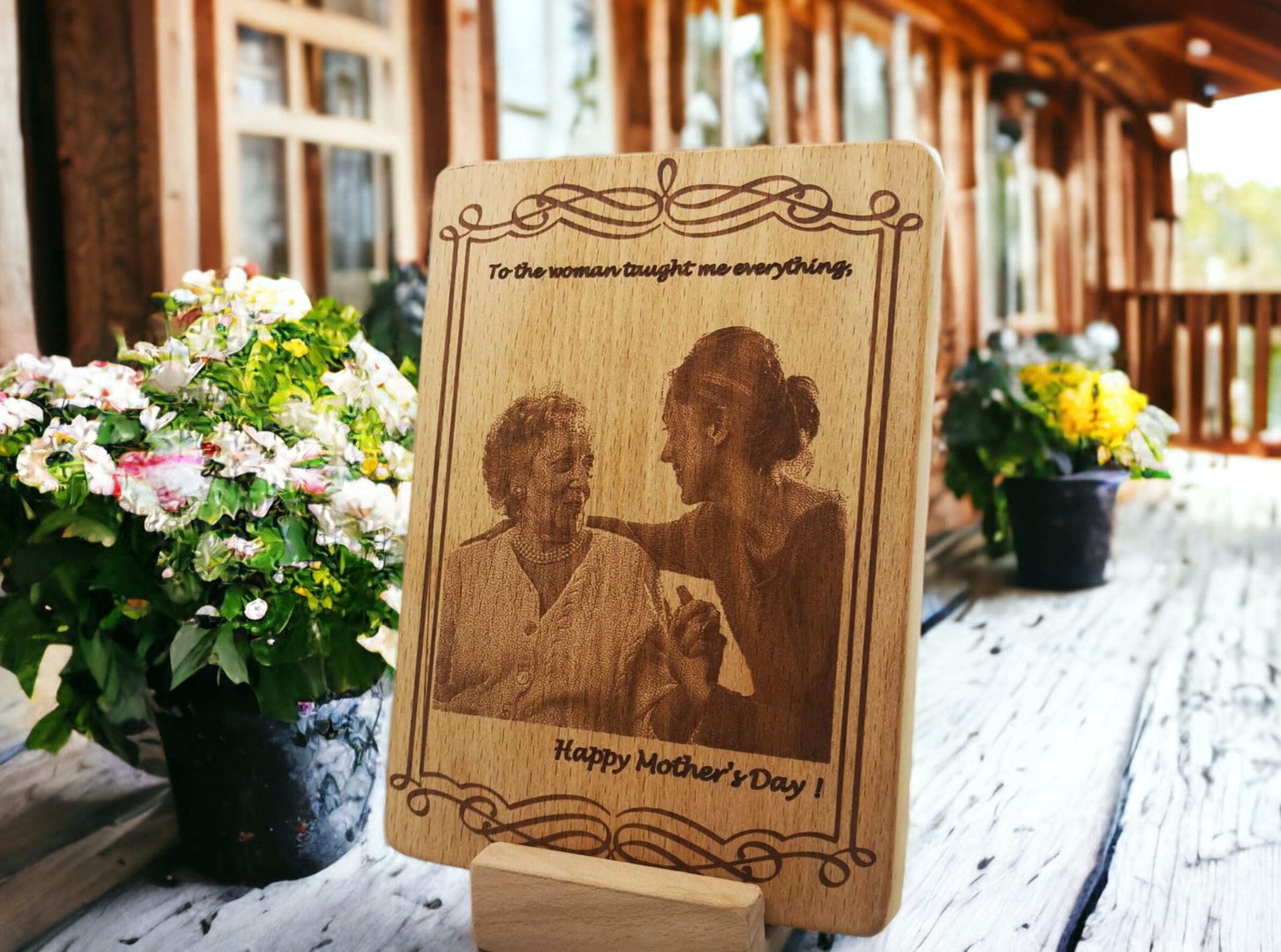 Engraved Photo on Wood as Gift for Mother’s Day