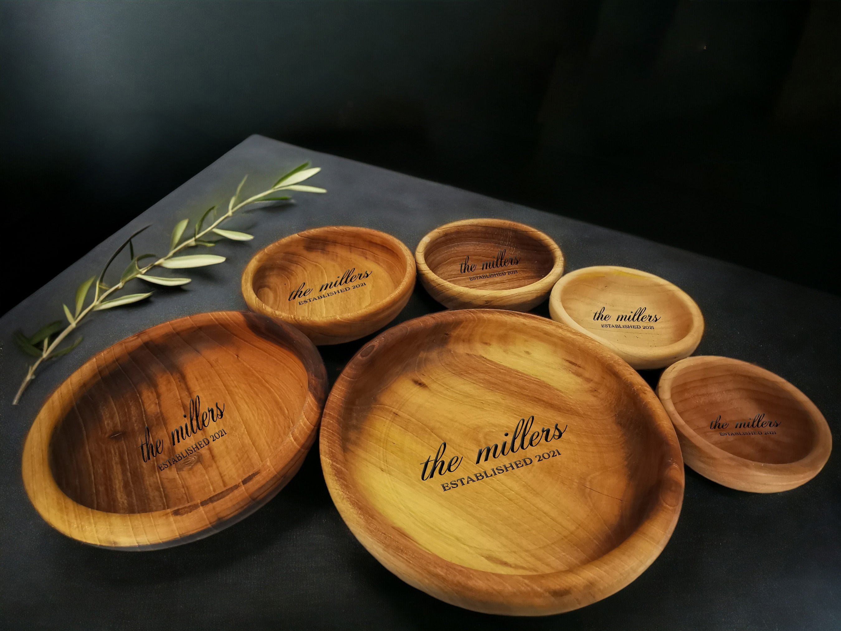 Personalized Set of 6 Hand Carved Walnut Wood Bowls,