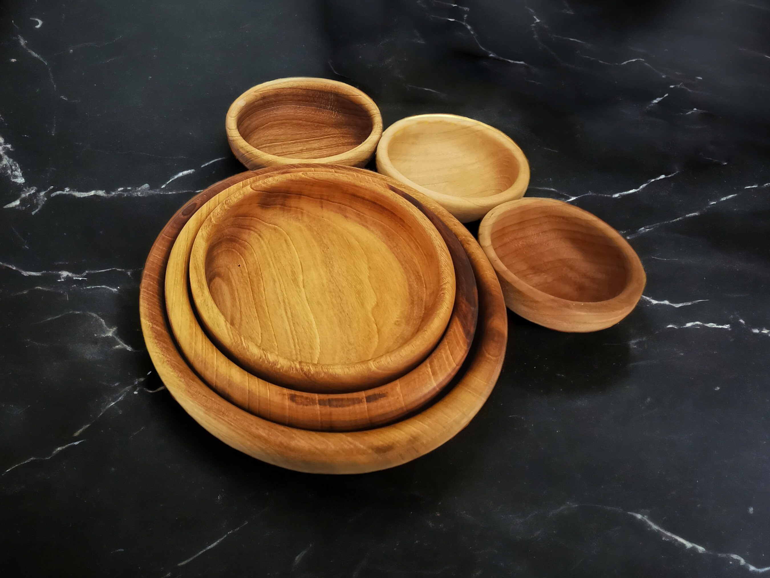 Personalized Set of 6 Hand Carved Walnut Wood Bowls,