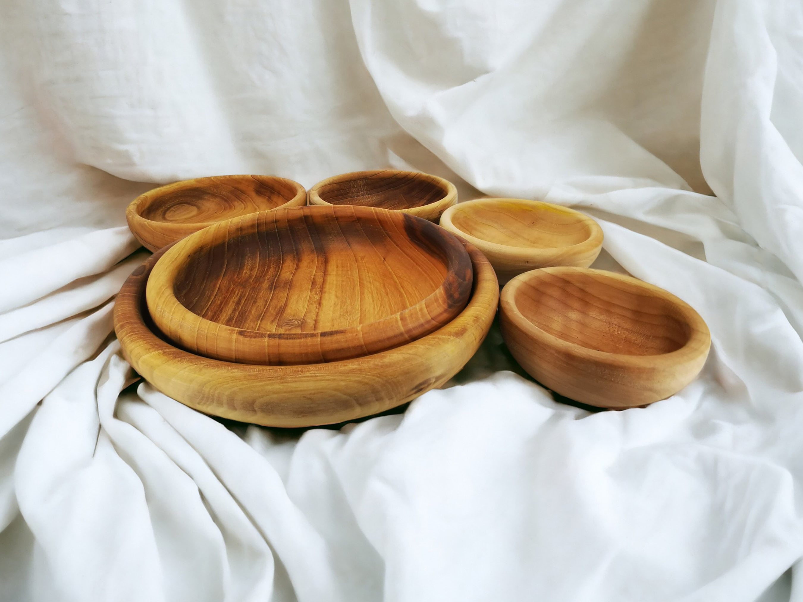 Personalized Set of 6 Hand Carved Walnut Wood Bowls,