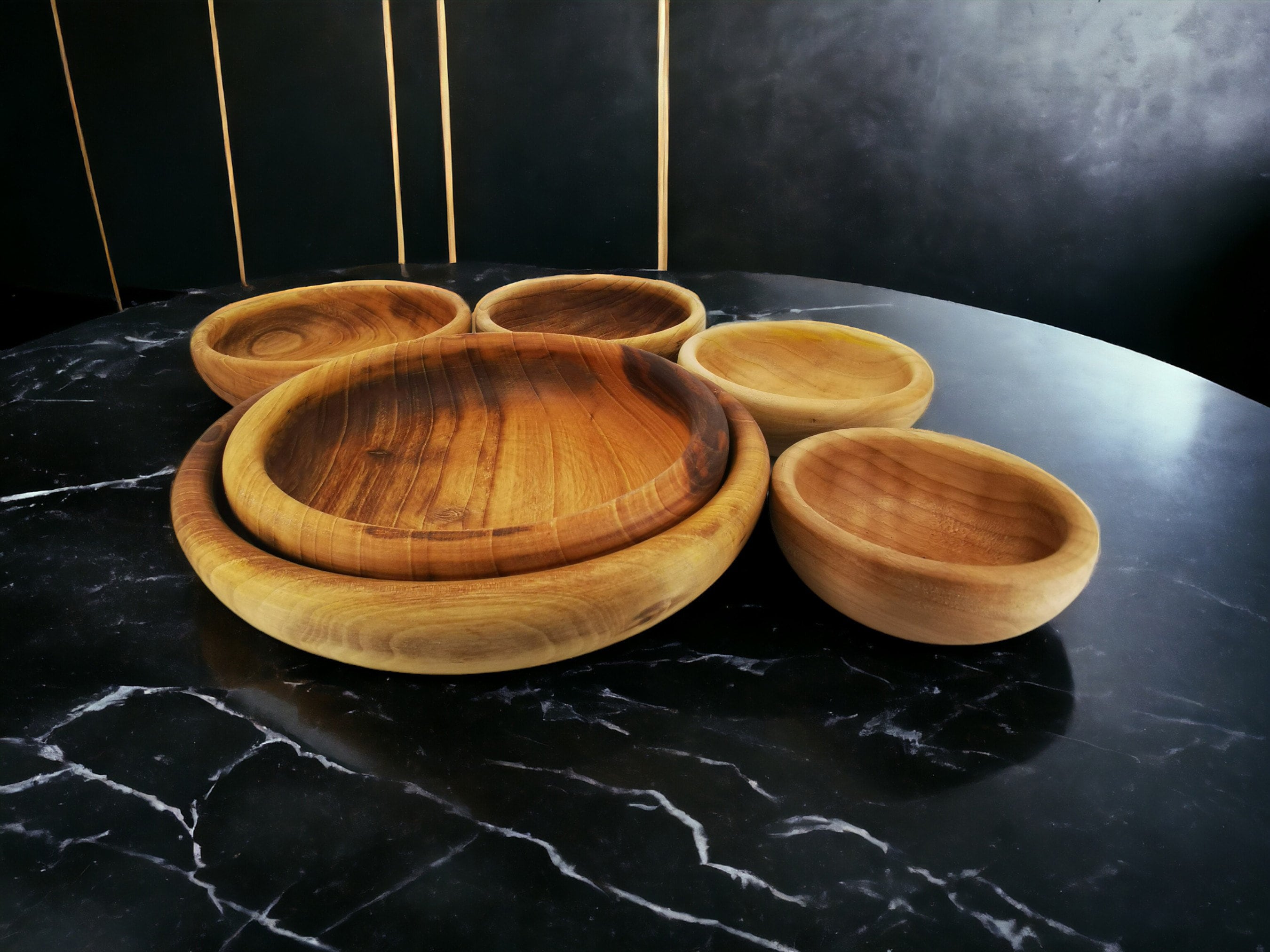 Personalized Set of 6 Hand Carved Walnut Wood Bowls,