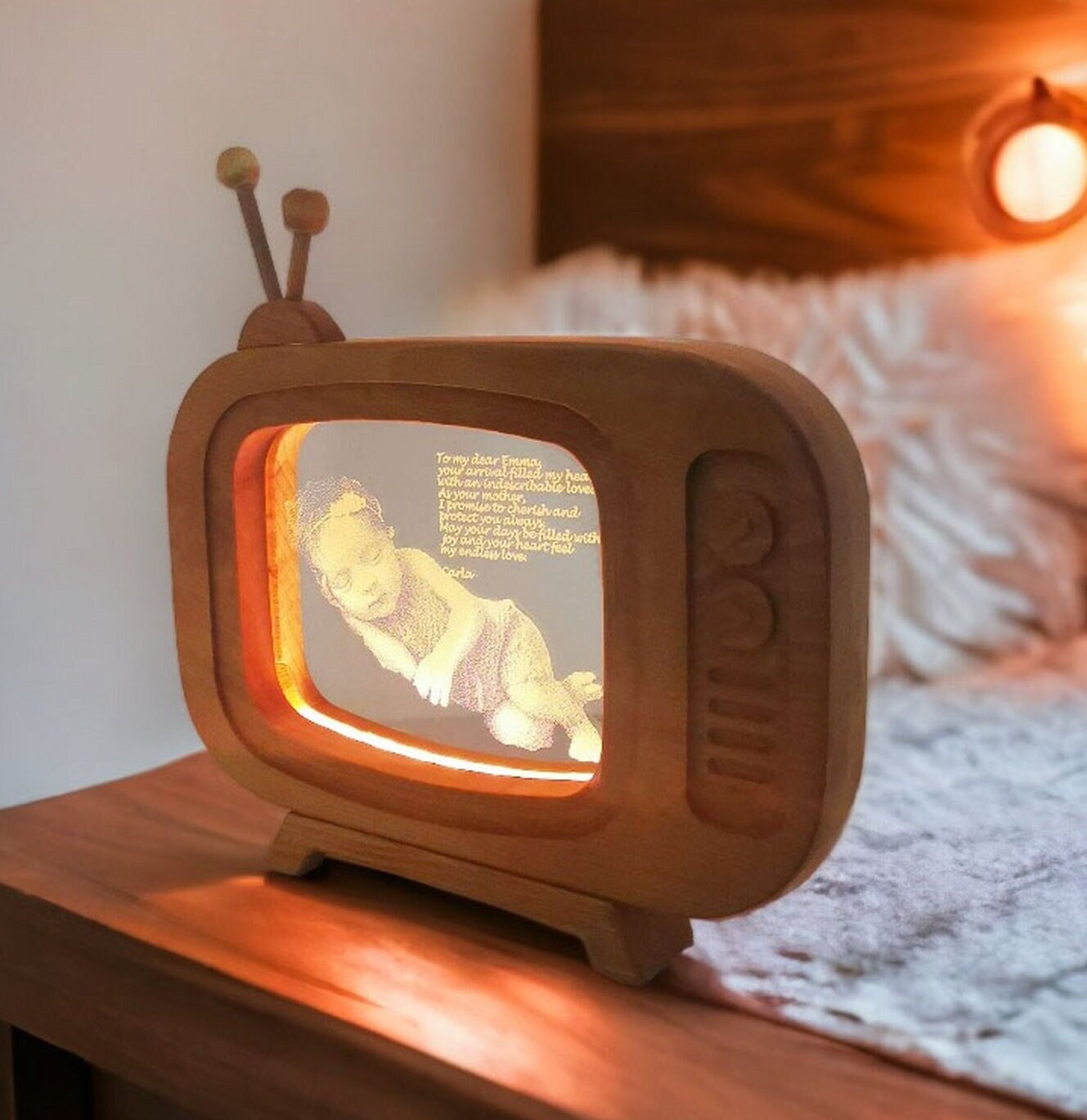Retro Tv Görünümlü Fotoğraflı Gece Lambası