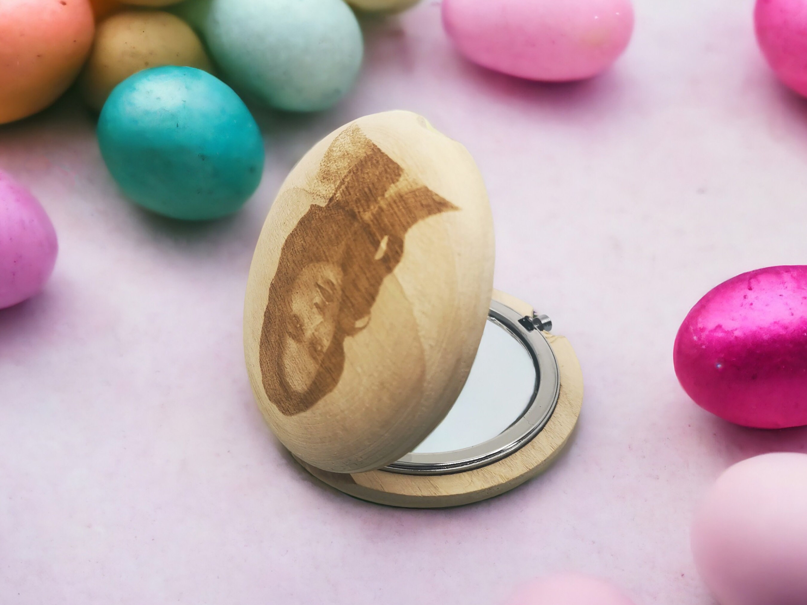 Personalized Hand-Carved Walnut Pocket Mirror 