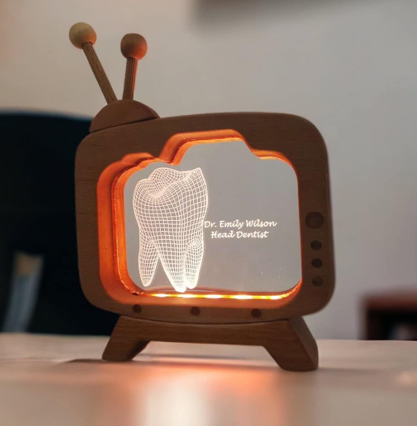 Personalizable 3d Led Desk Lamp Looking Nameplate For Dentist