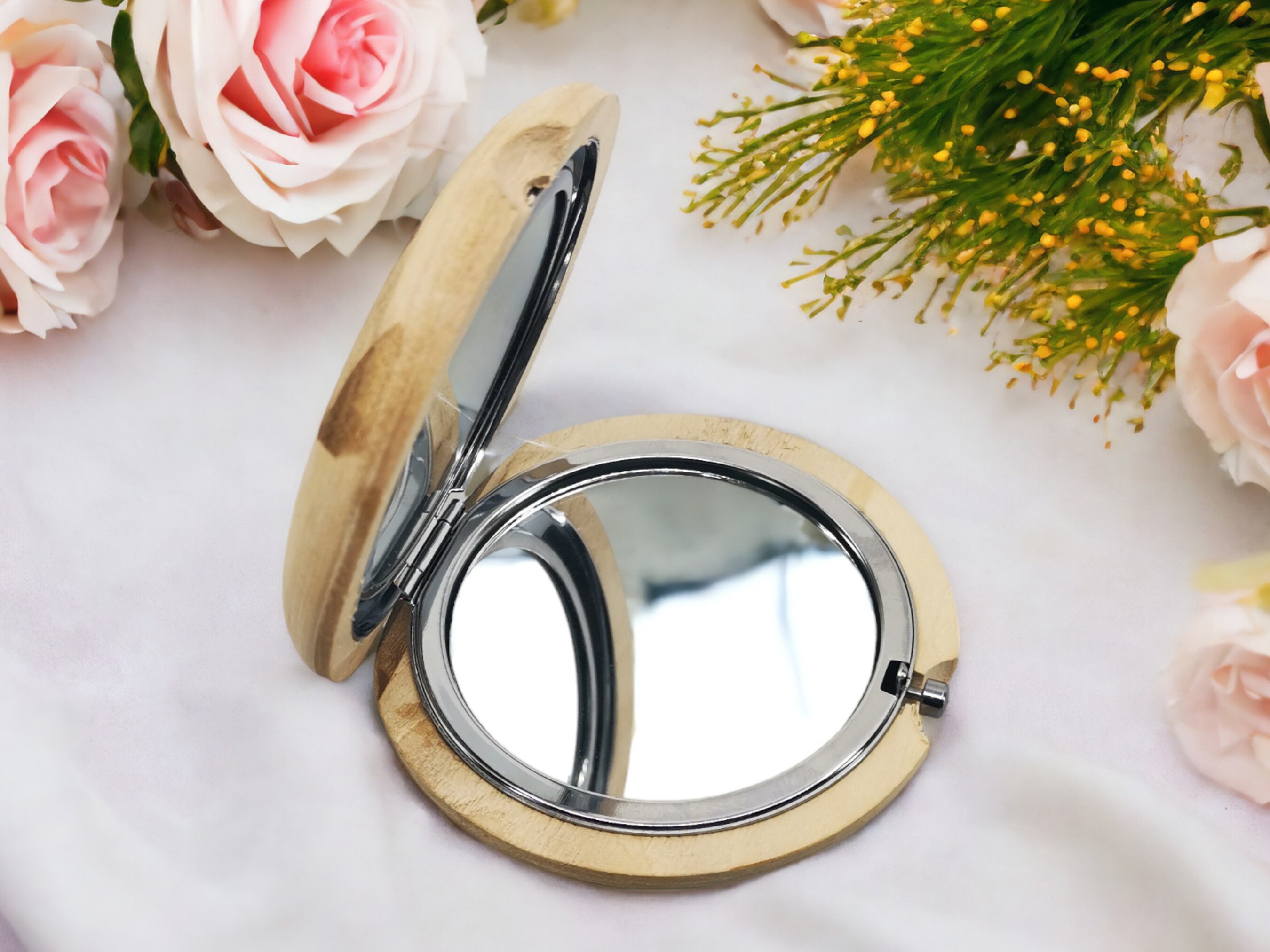 Personalized Hand Carved Walnut Wood Pocket Mirror 