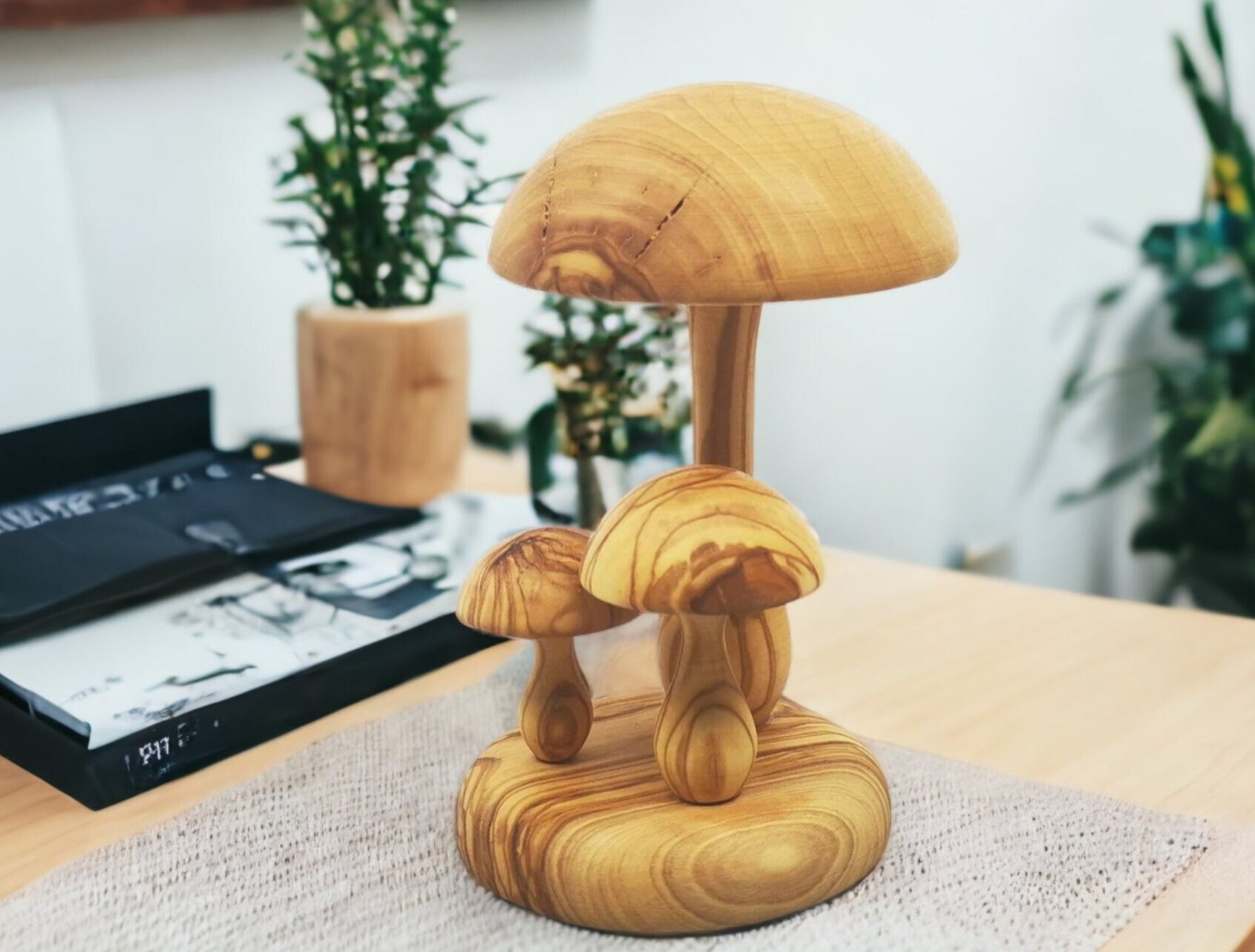 Olive Wood Mushroom Hand Carved Decor Table Decoration