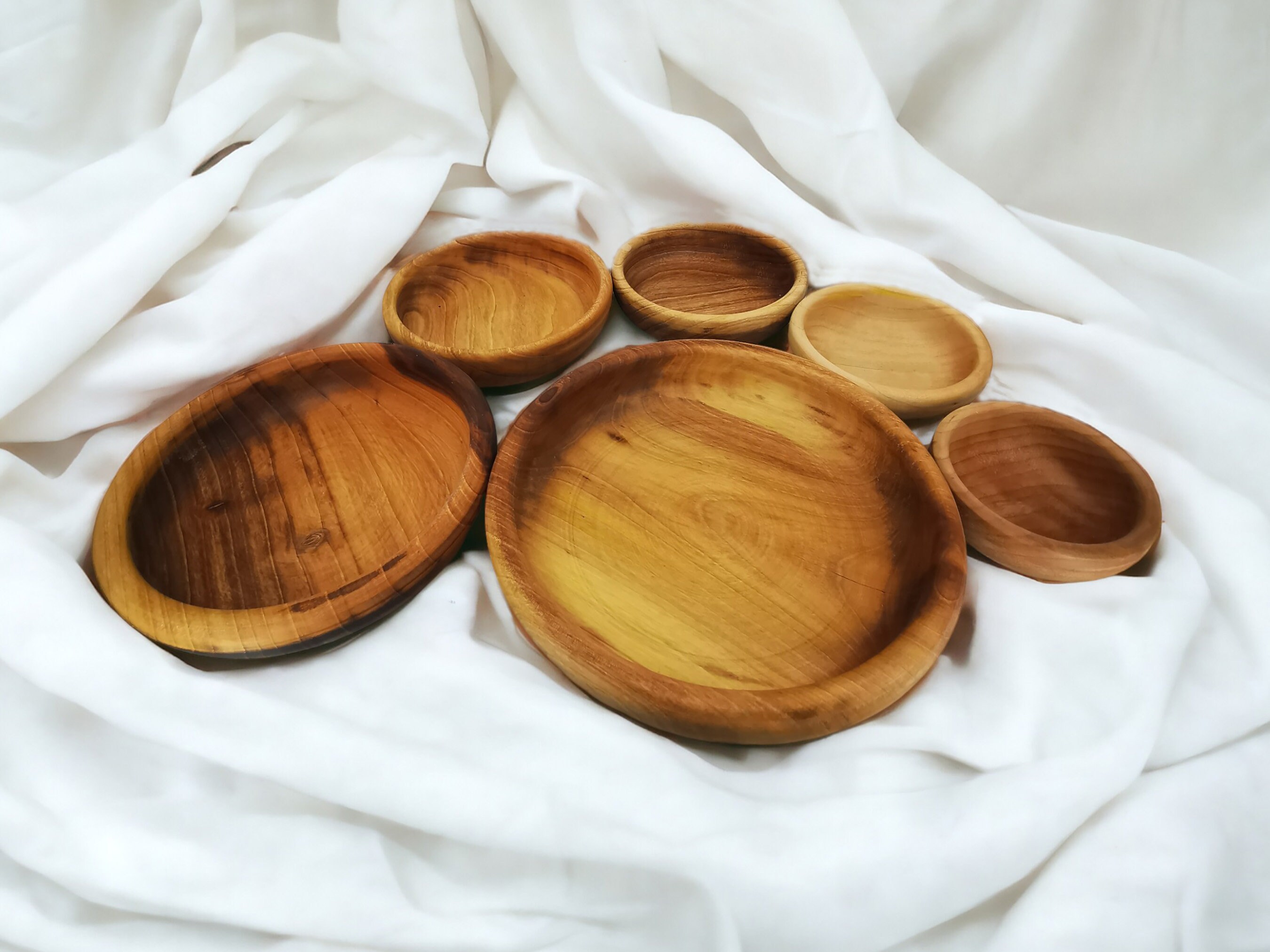 Personalized Set of 6 Hand Carved Walnut Wood Bowls,