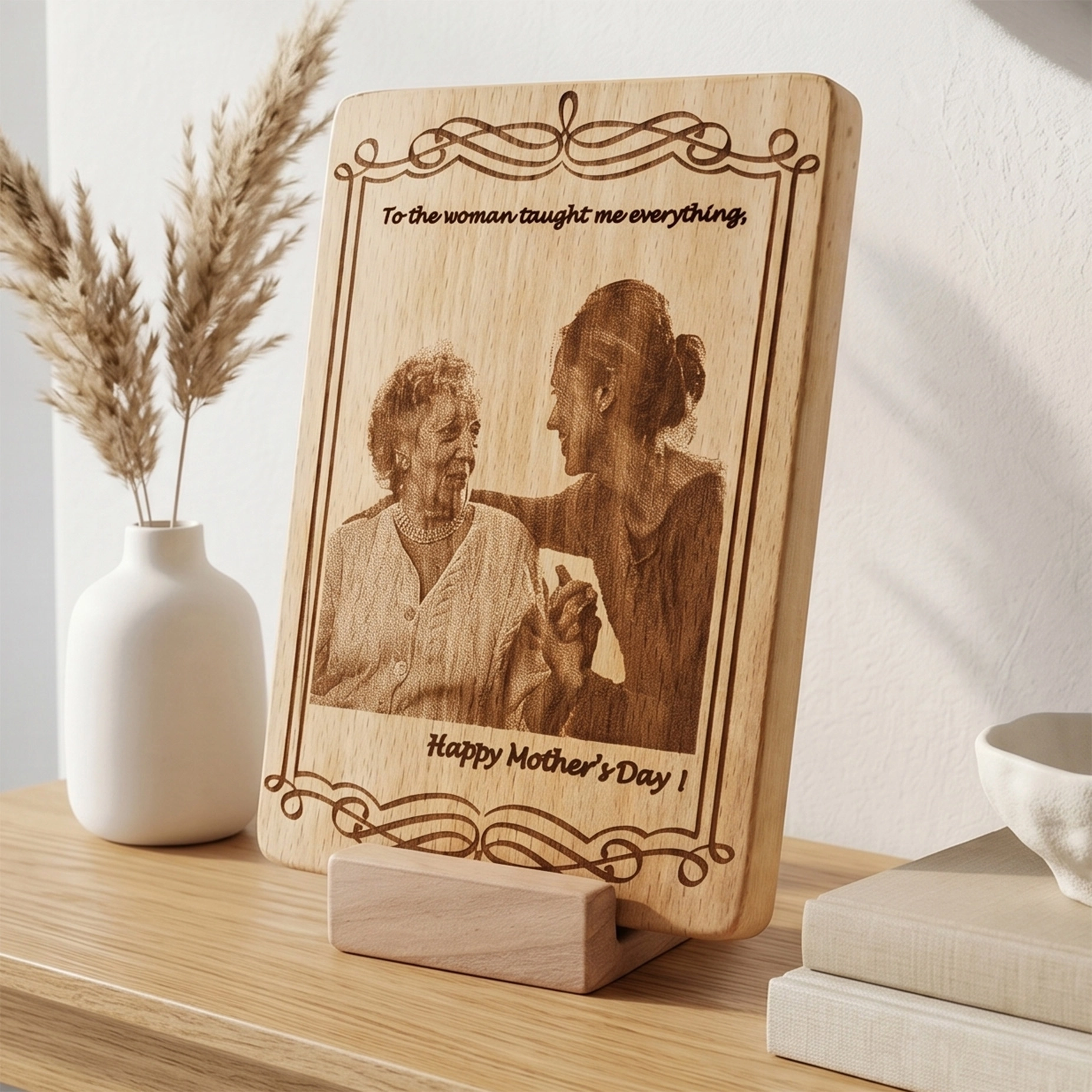 Engraved Photo on Wood as Gift for Mother’s Day