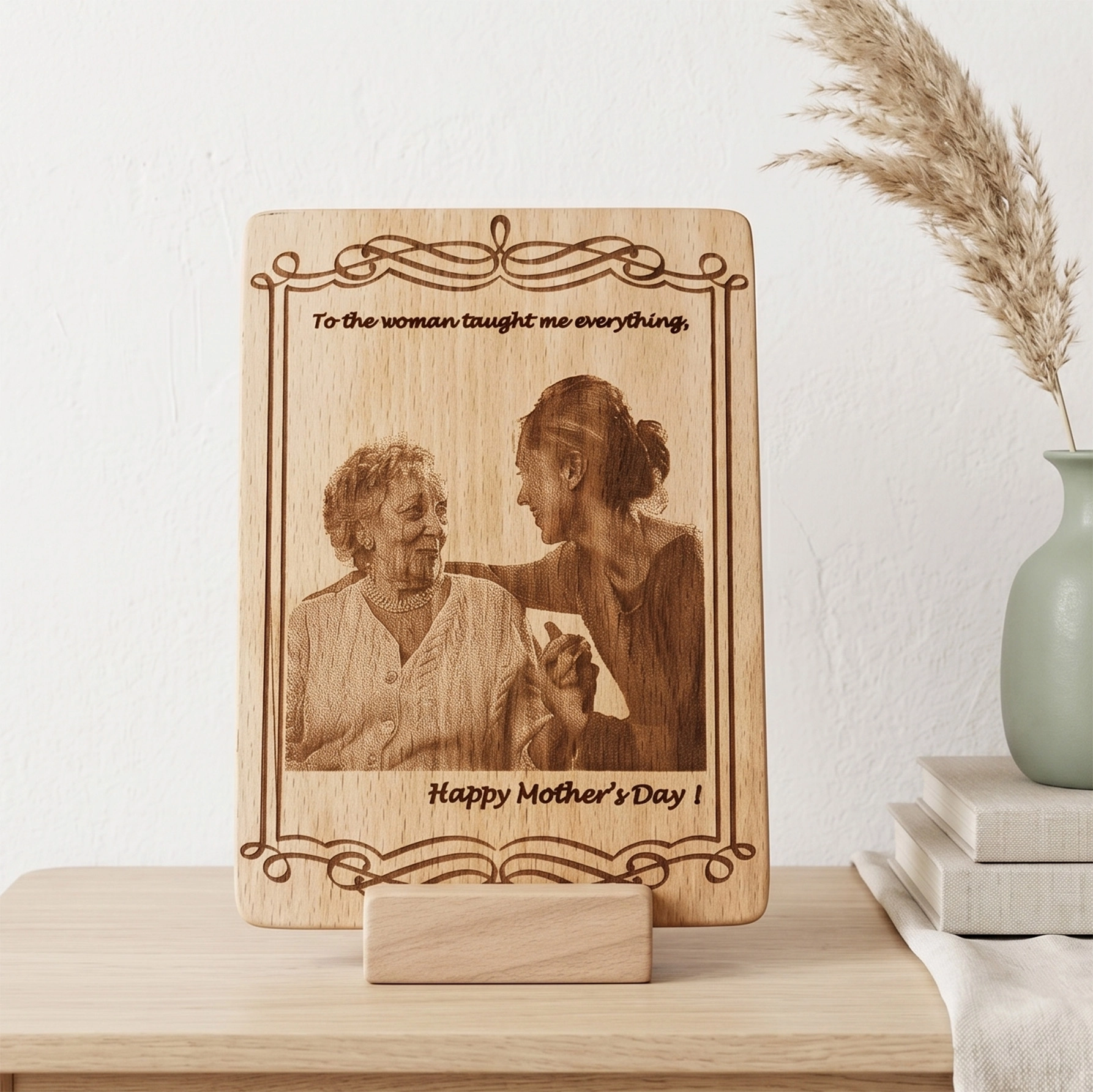 Engraved Photo on Wood as Gift for Mother’s Day